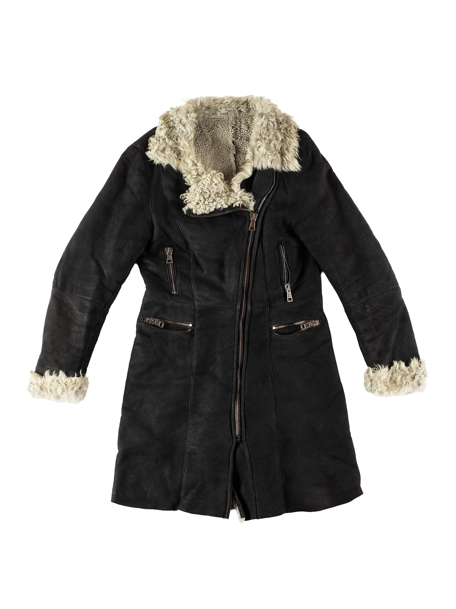 Vintage 70's Women Sheepskin Coat in Black by Northern Grip