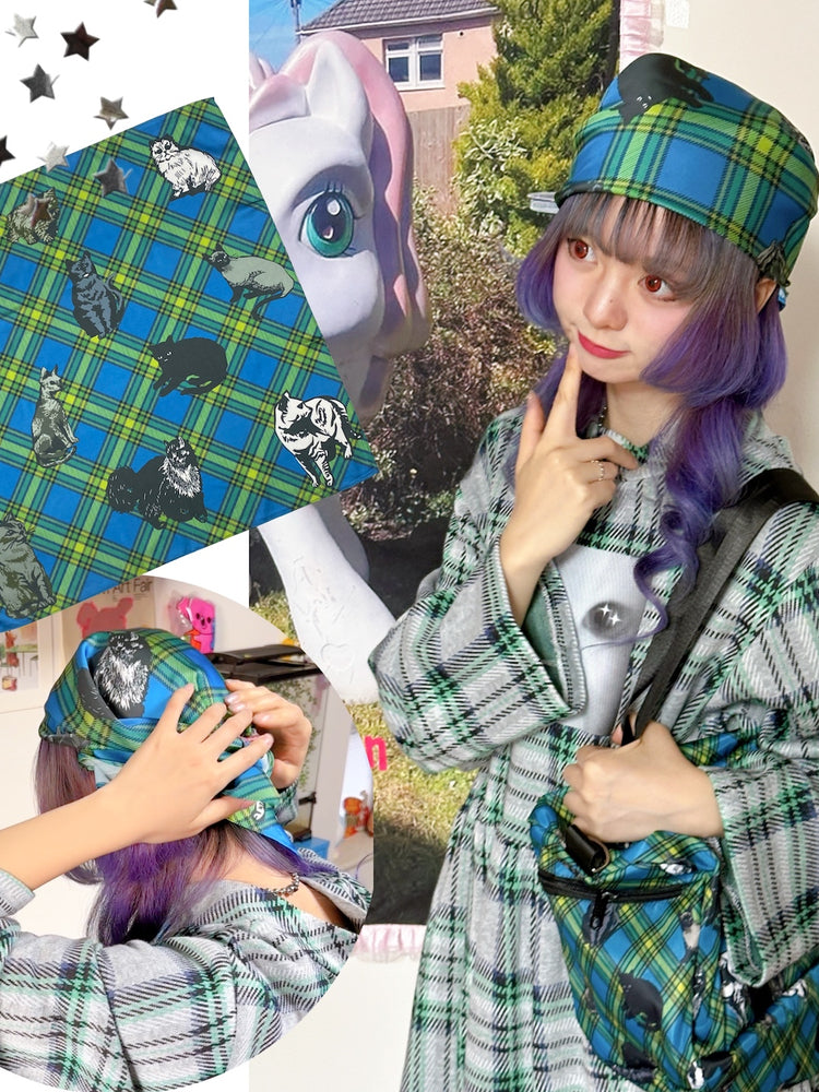 Harajuku Cat Print Square Scarf - bunnybunnygun by Land Decora