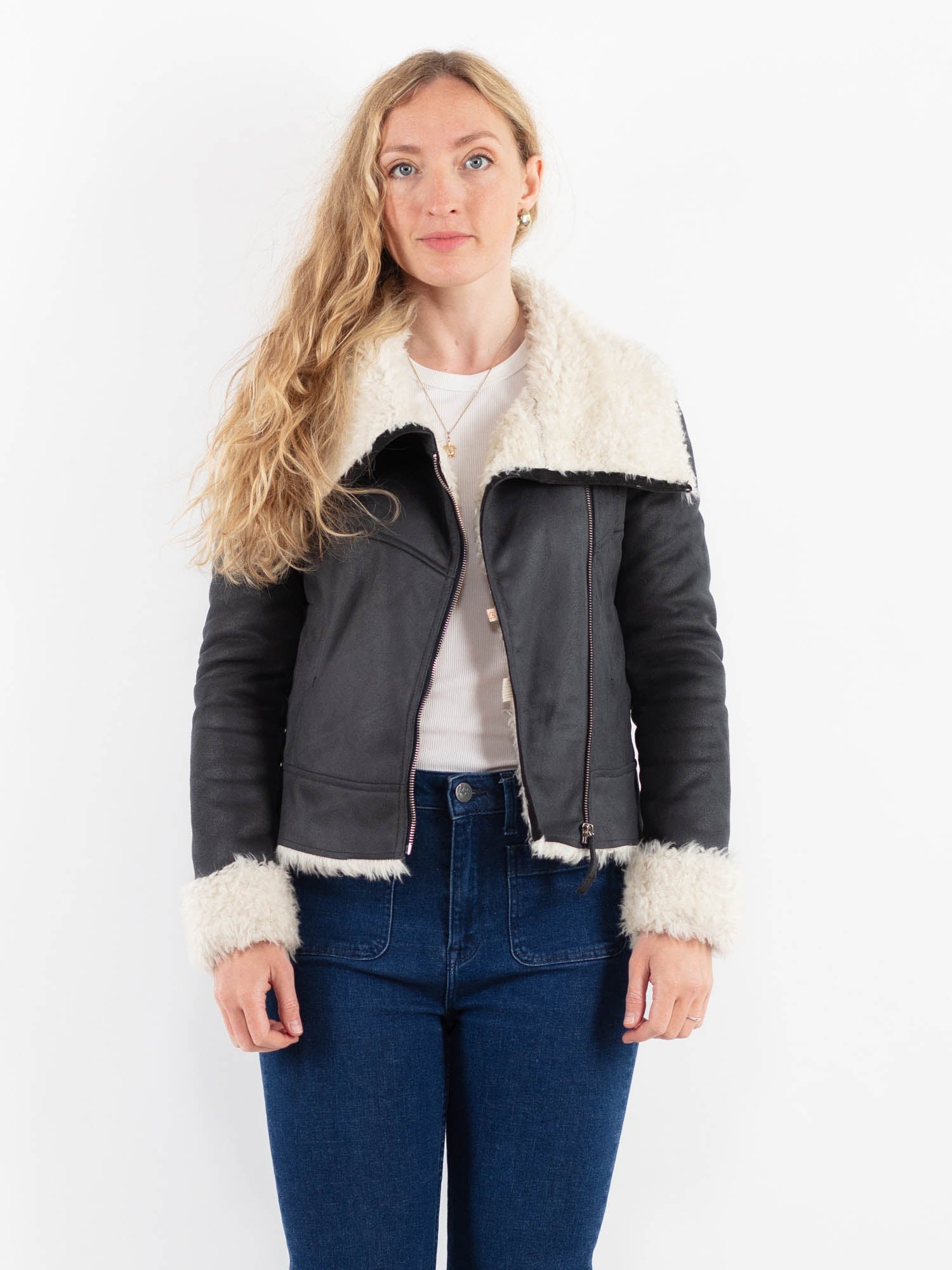 Vintage 00's Women Faux Sheepskin Jacket in Gray by Northern Grip
