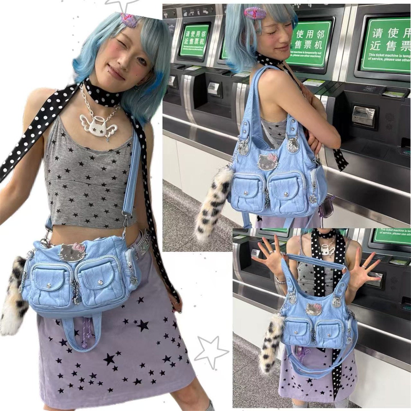 KT Multi-Pocket Shoulder Bag | Y2K Cute Bag by Land Decora