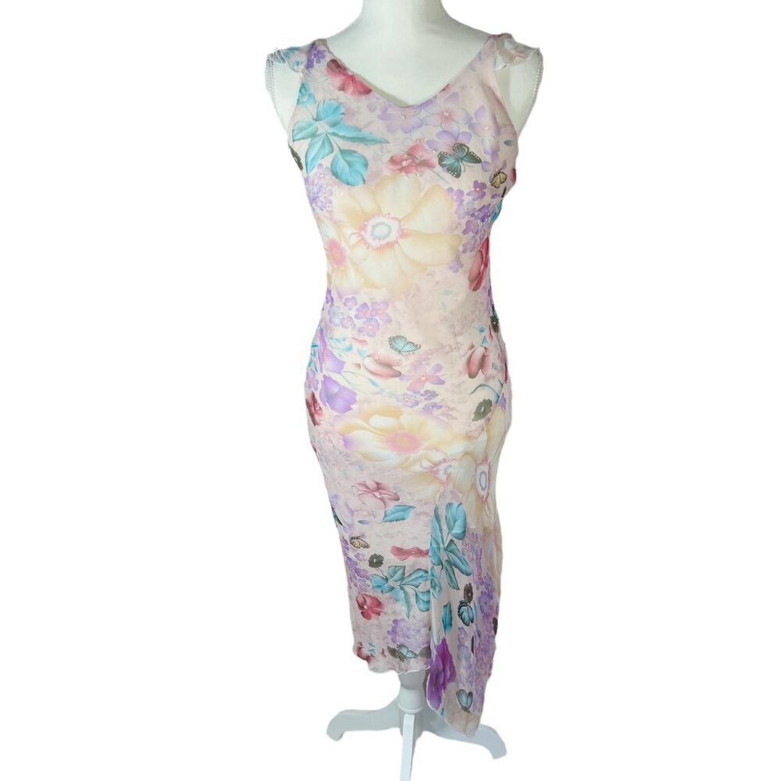 y2k Vintage Yubeier Butterfly Pink Chiffon Asymmetrical Dress Sequins by Hot Girl Secondhand