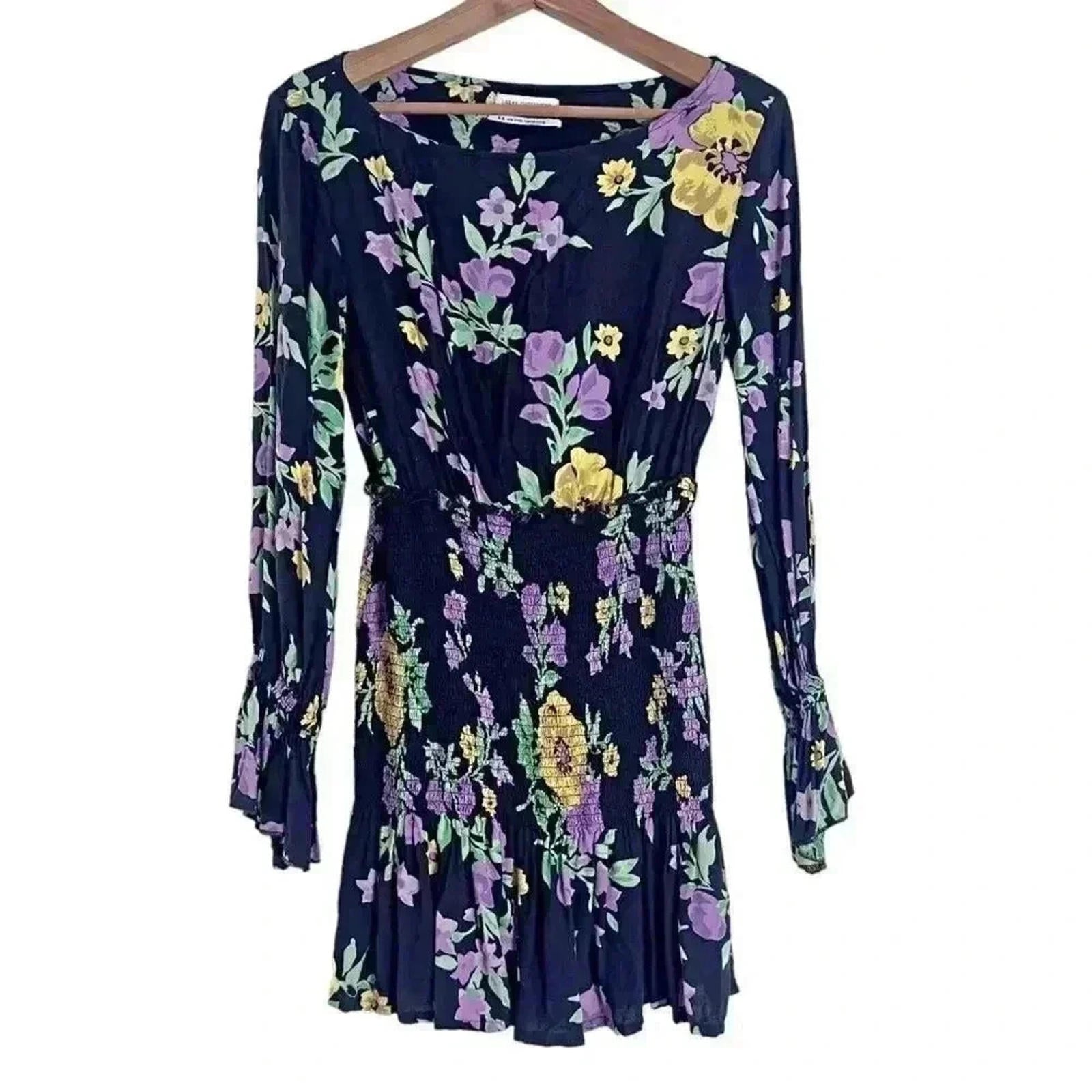 Urban Outfitters UO Black and Purple Smocked Floral Mini Dress Size M by Hot Girl Secondhand