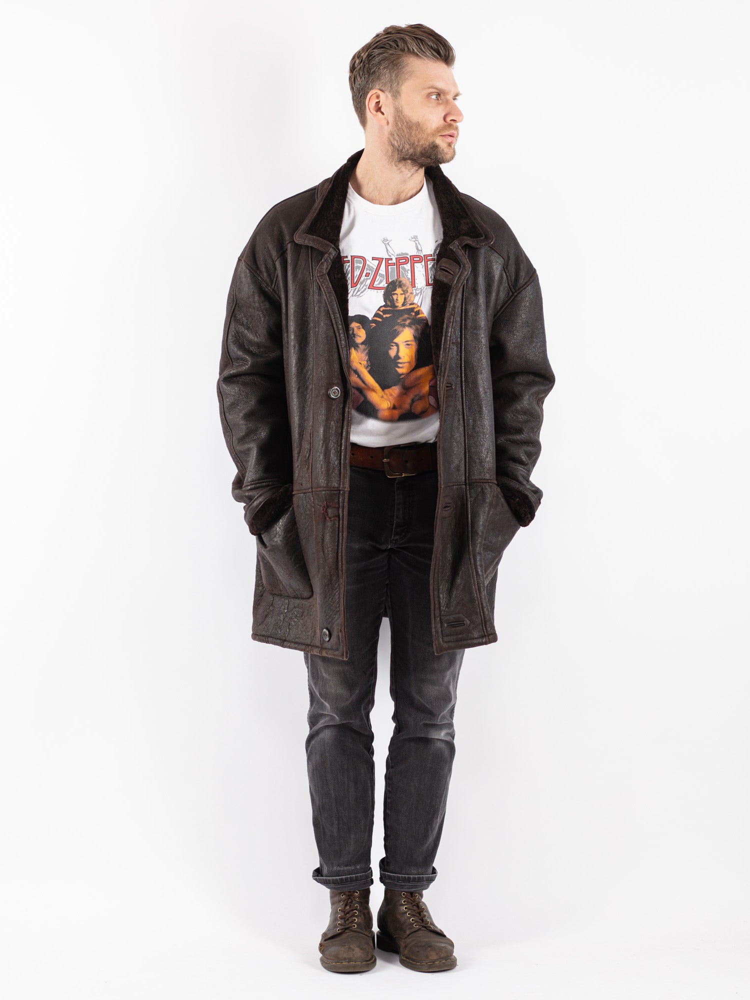 Vintage 90's Men Sheepskin Coat in Brown by Northern Grip