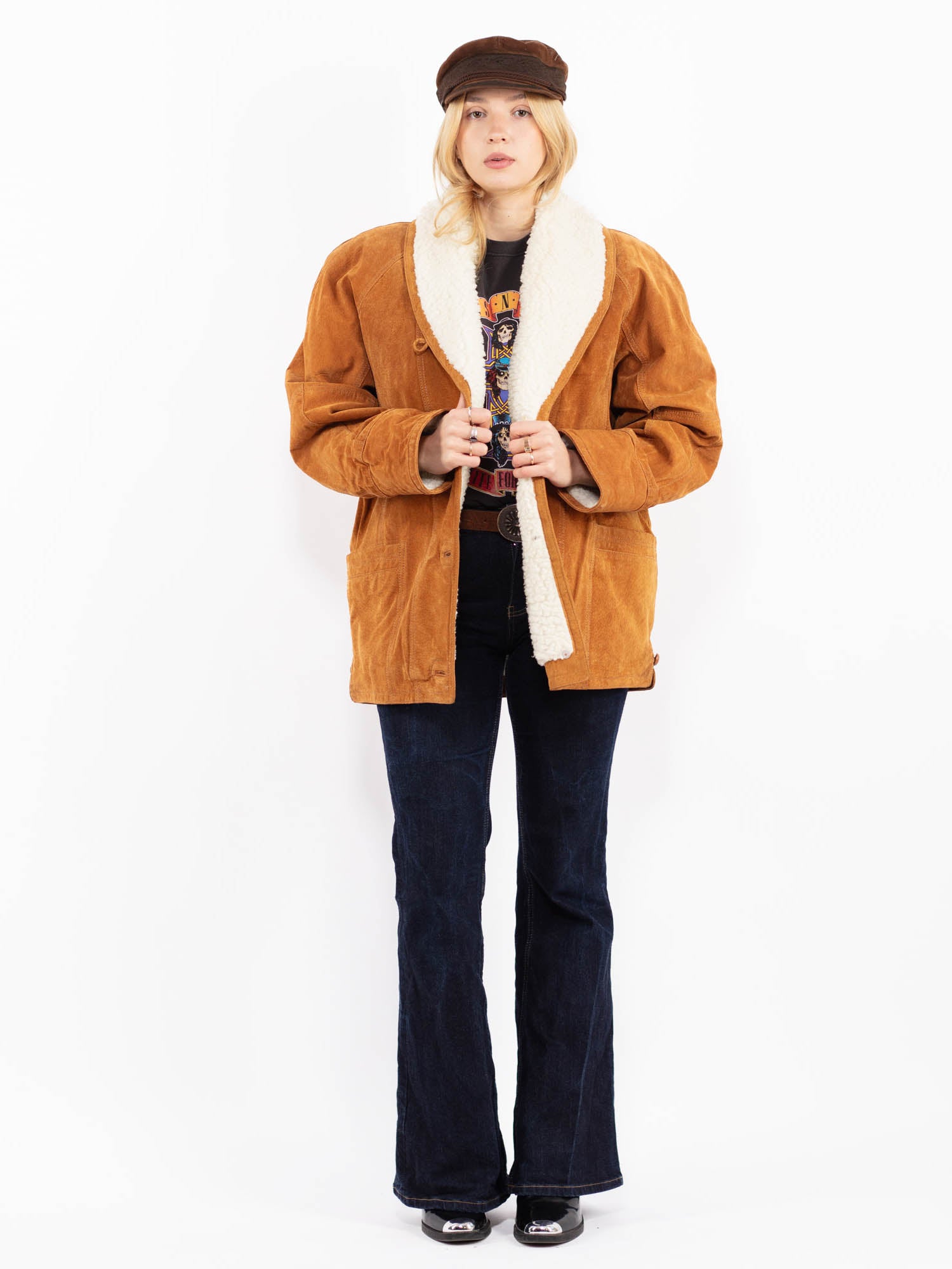 Vintage 80's Women Suede Sherpa Coat in Brown by Northern Grip