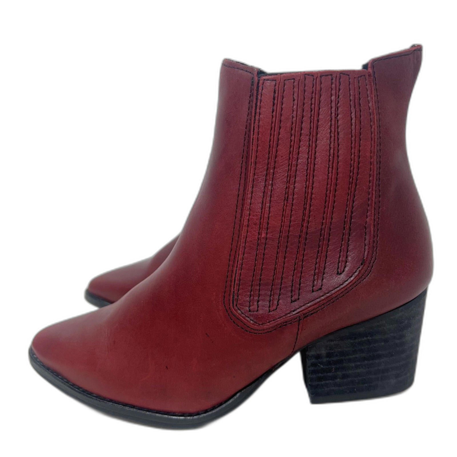 Musse & Cloud Red Leather Pointed Toe Ankle Boot Chelsea Western Size by Hot Girl Secondhand