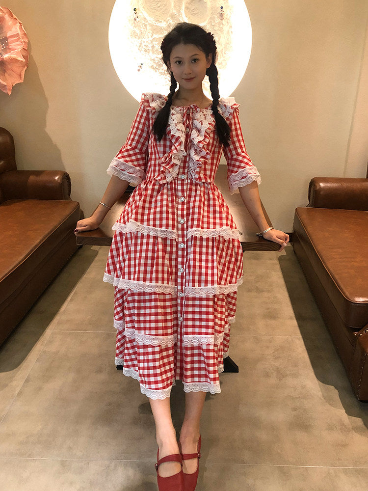 Vintage Red Plaid Lolita Dress - Nanjun Vintage by Land Decora