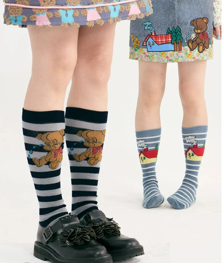Y2K Teddy Striped Knit Socks - tntntutu by Land Decora