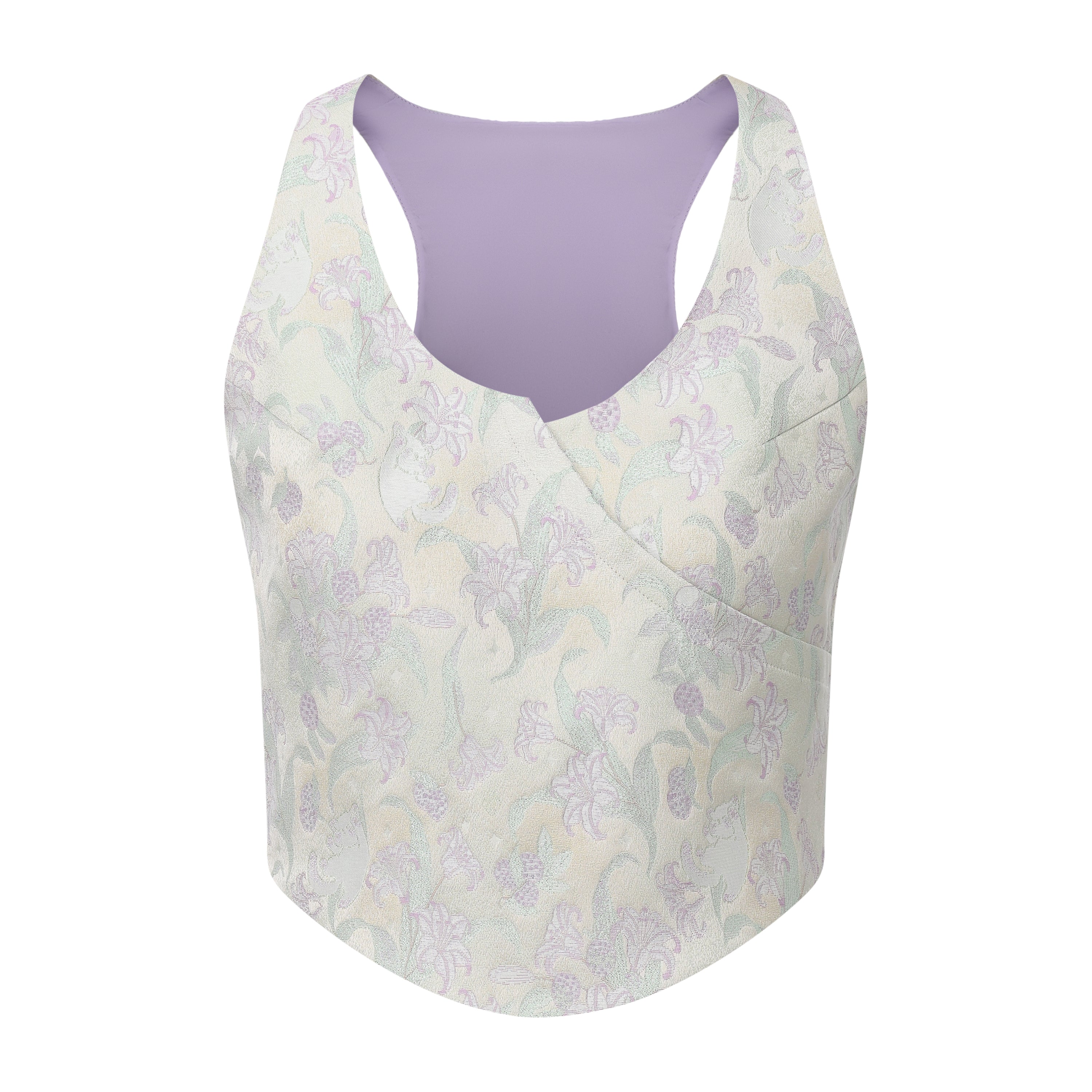 Song V Wrap Brocade Crop Top Green by DAWANG
