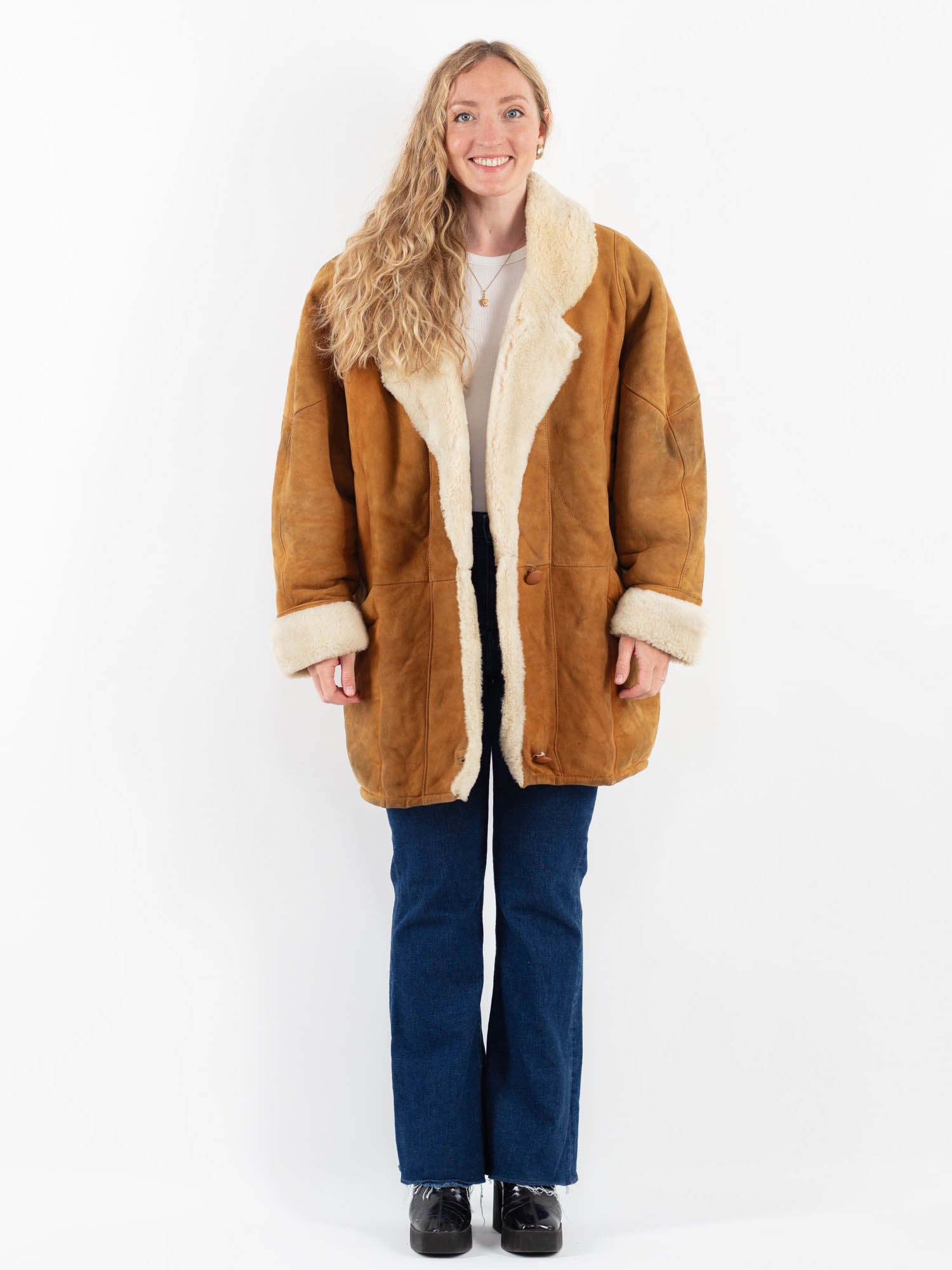 Vintage 80's Women Sheepskin Coat in Brown by Northern Grip