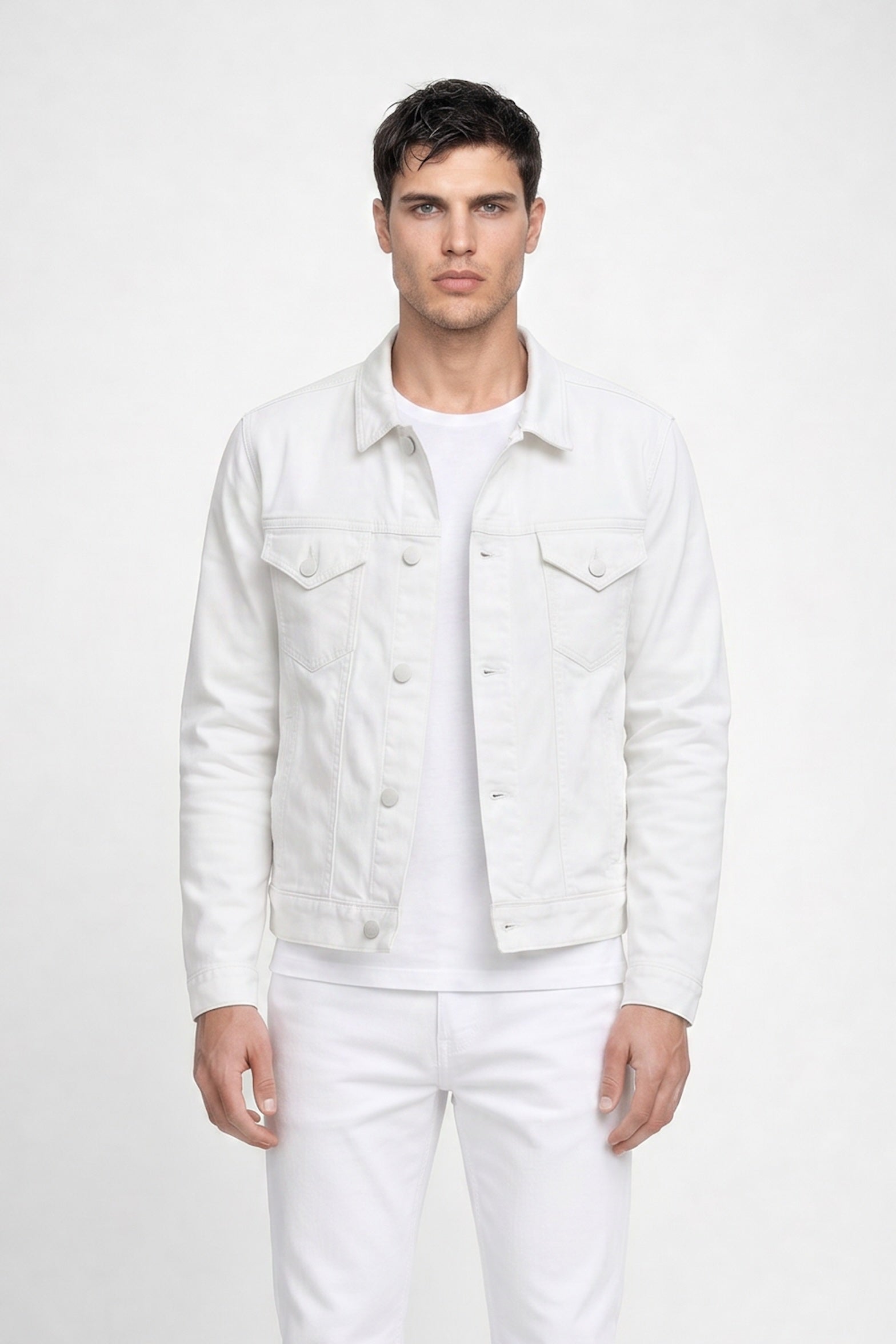 Dean Blanc French Terry Twill Trucker Jacket by MONFRERE
