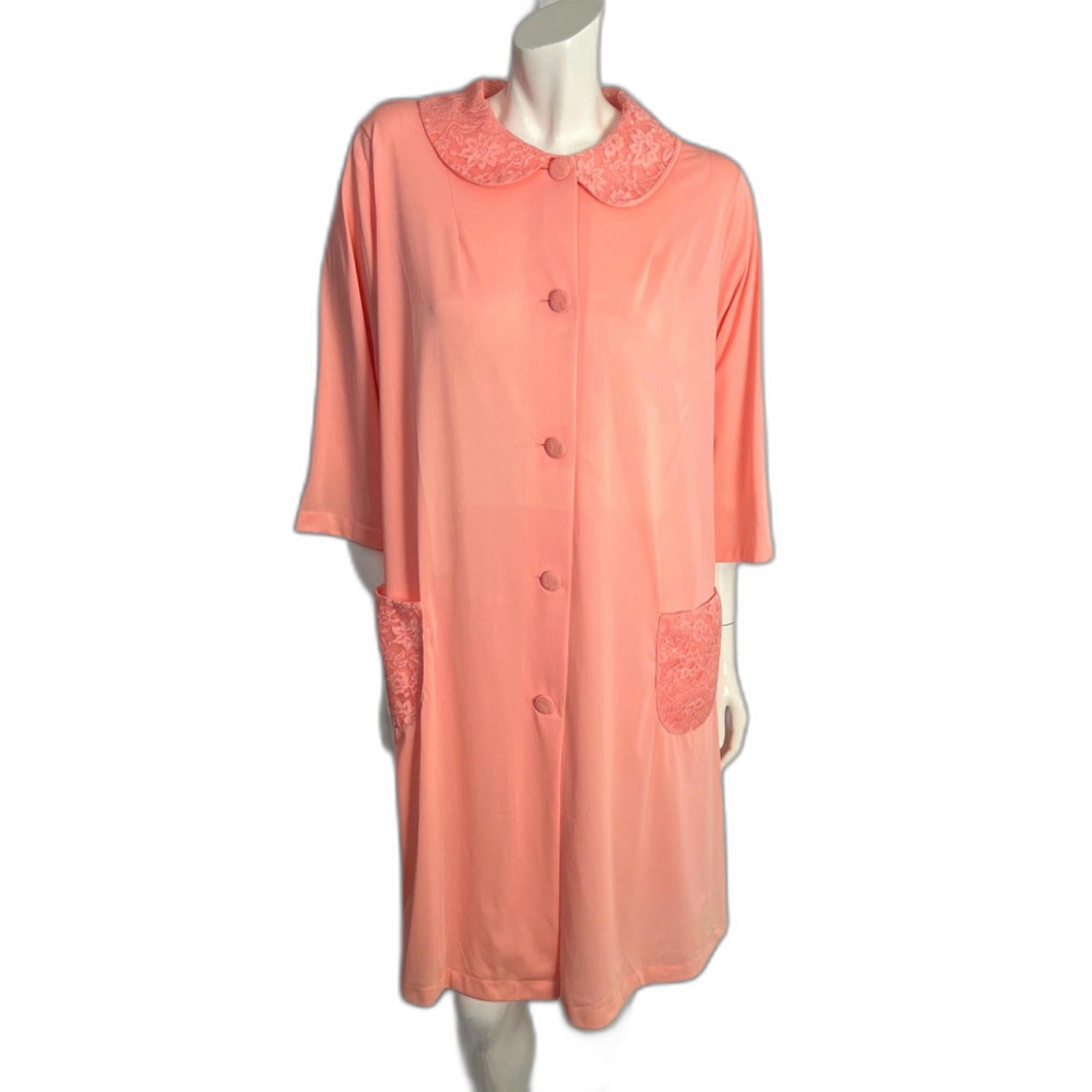 Vintage 1960s Shadowline Peach Pink Button Up Nightgown Peter Pan Coll by Hot Girl Secondhand