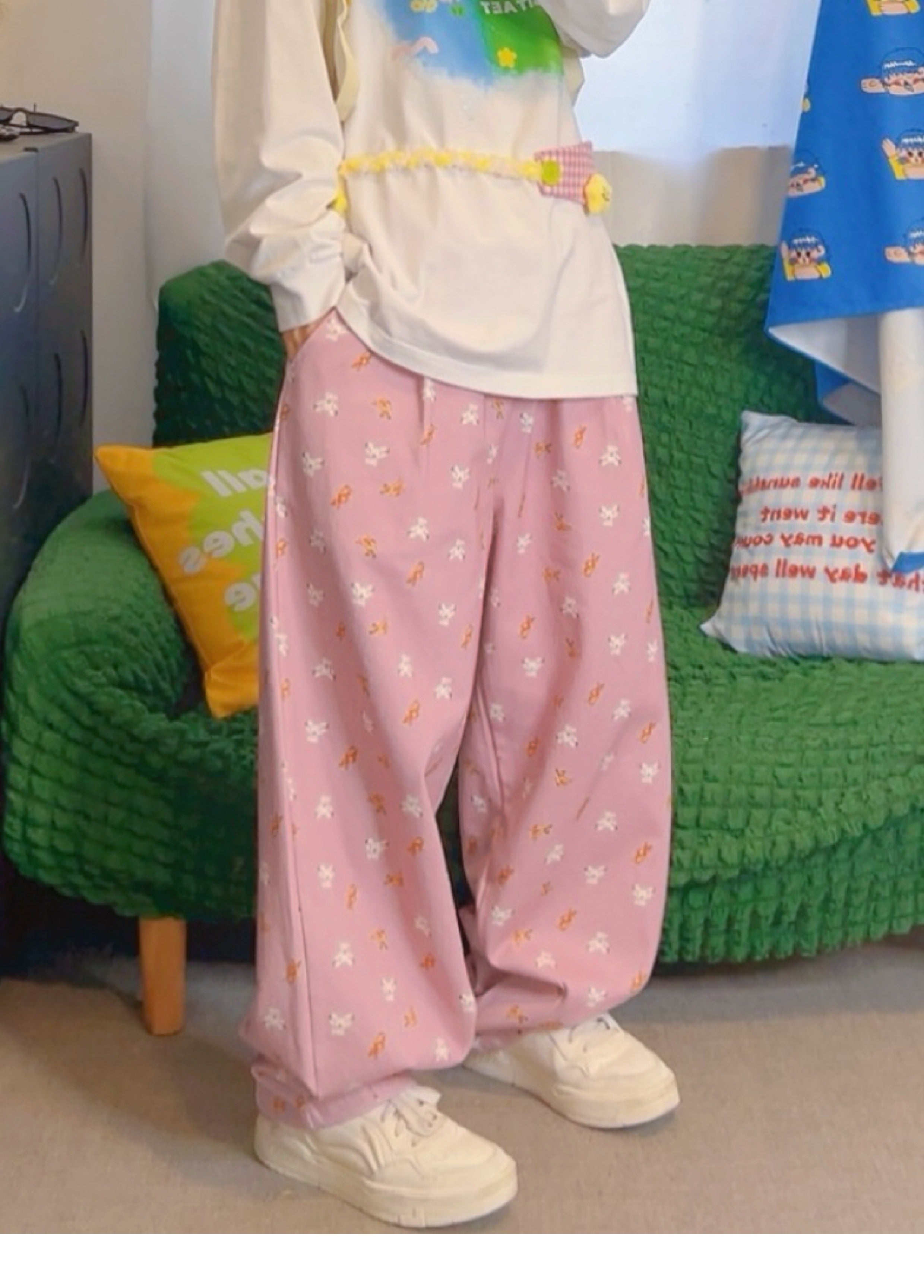 Decora Kei Pink Relaxed Work Pants - KURIOSITAET by Land Decora