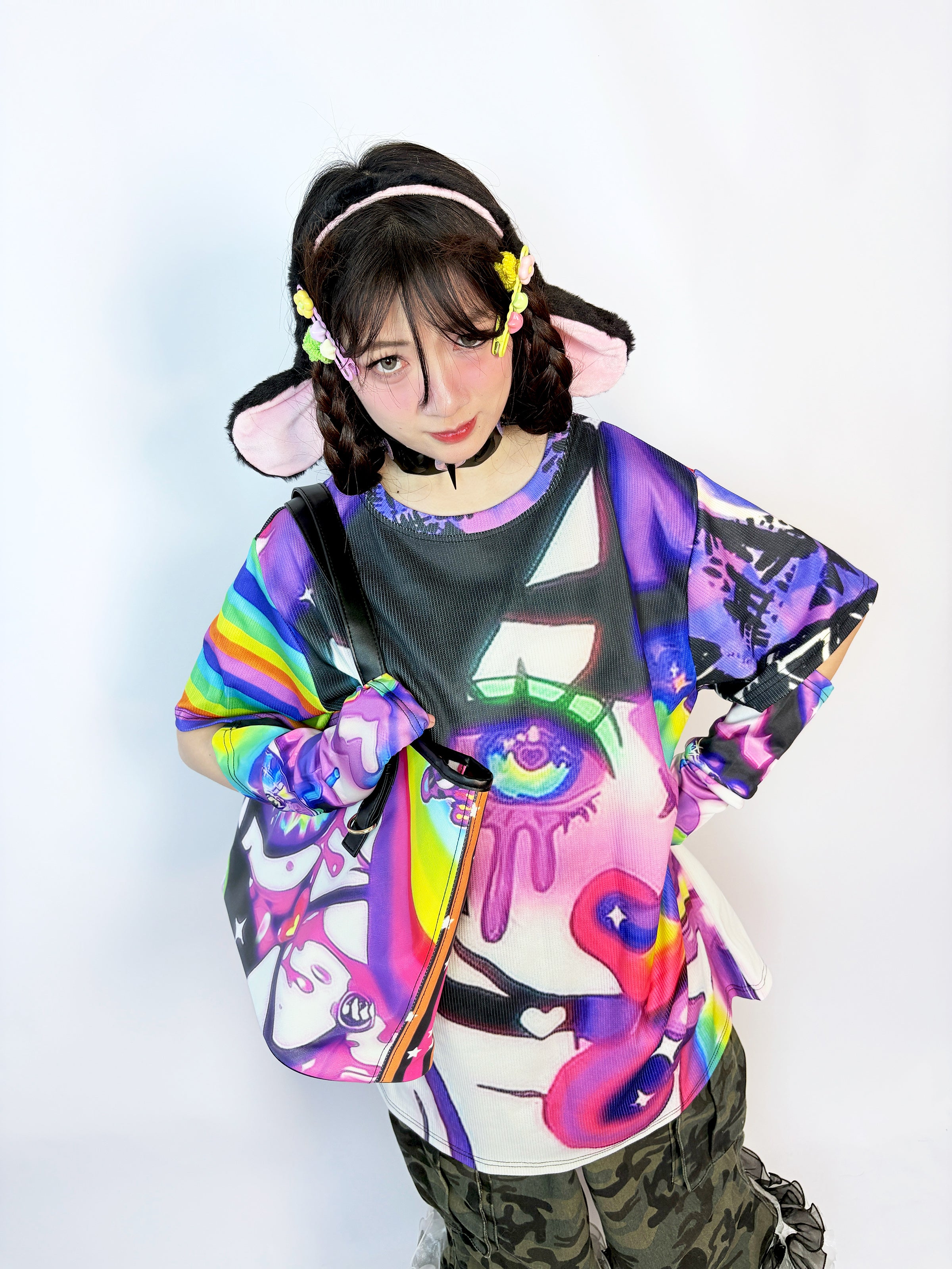 Decora Kei Cartoon Print T-Shirt - Knit Fabric Soft Comfortable - LEERROO by Land Decora