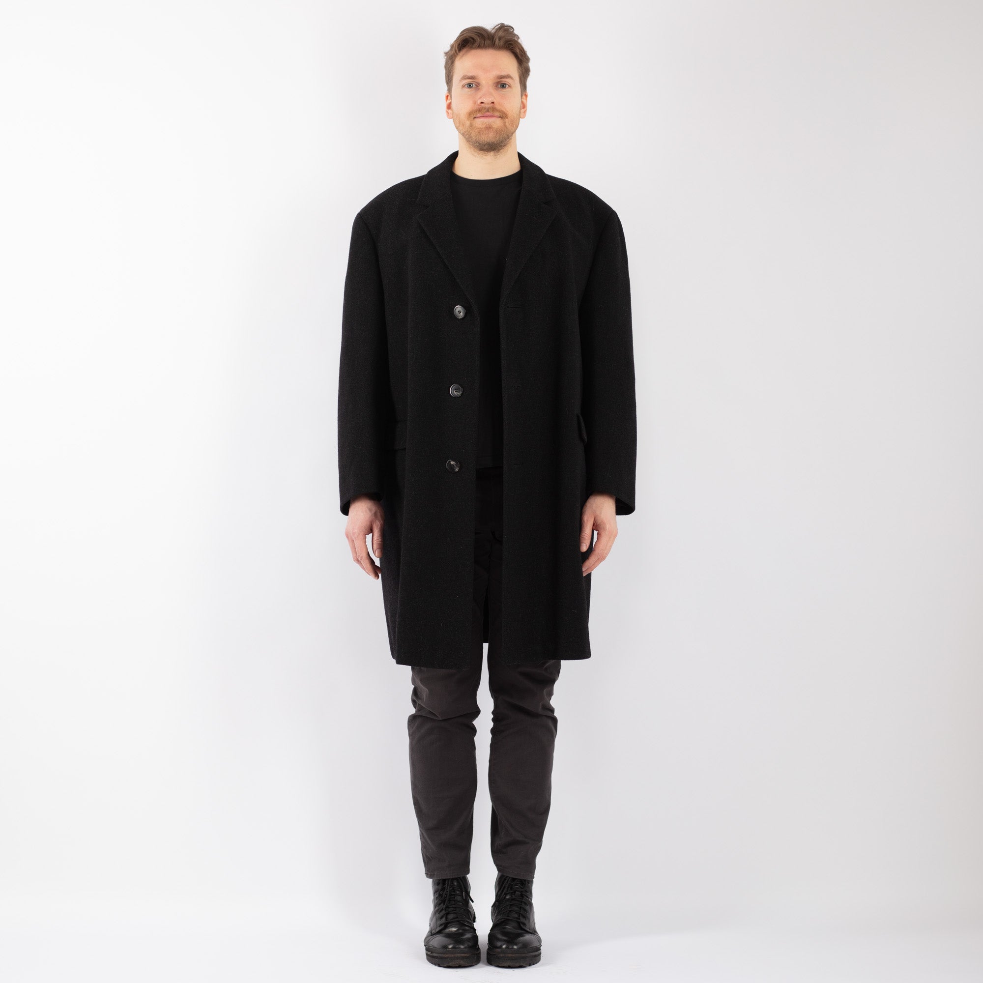 Vintage 70's Men Wool Coat in Black by Northern Grip