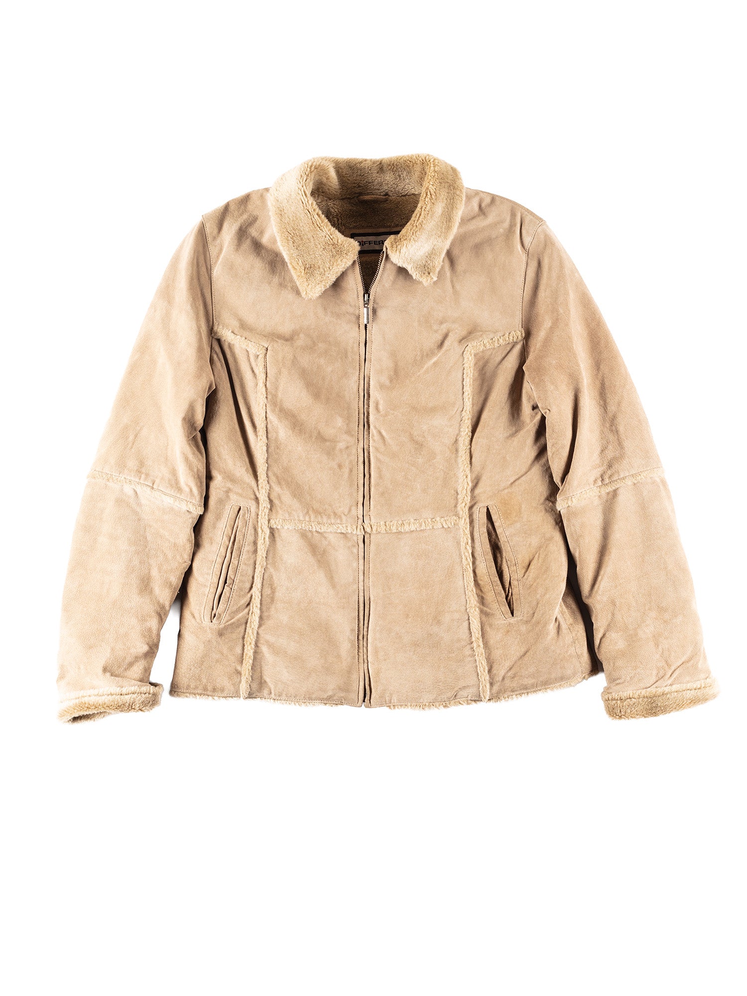 Vintage 90's Women Faux Sheepskin Jacket in Beige by Northern Grip