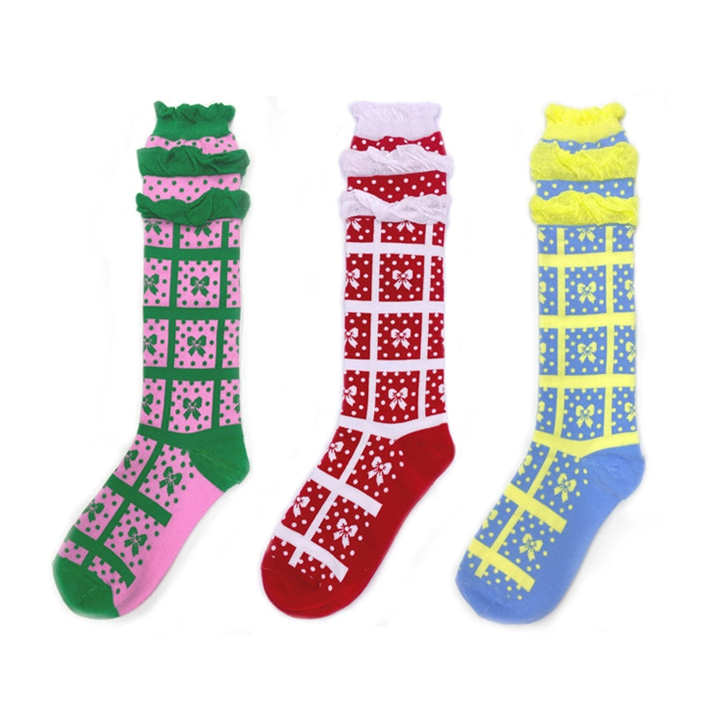 Harajuku Socks Ruffle Plaid Bow Stacked 3 Pairs Socks | Tntntutu by Land Decora