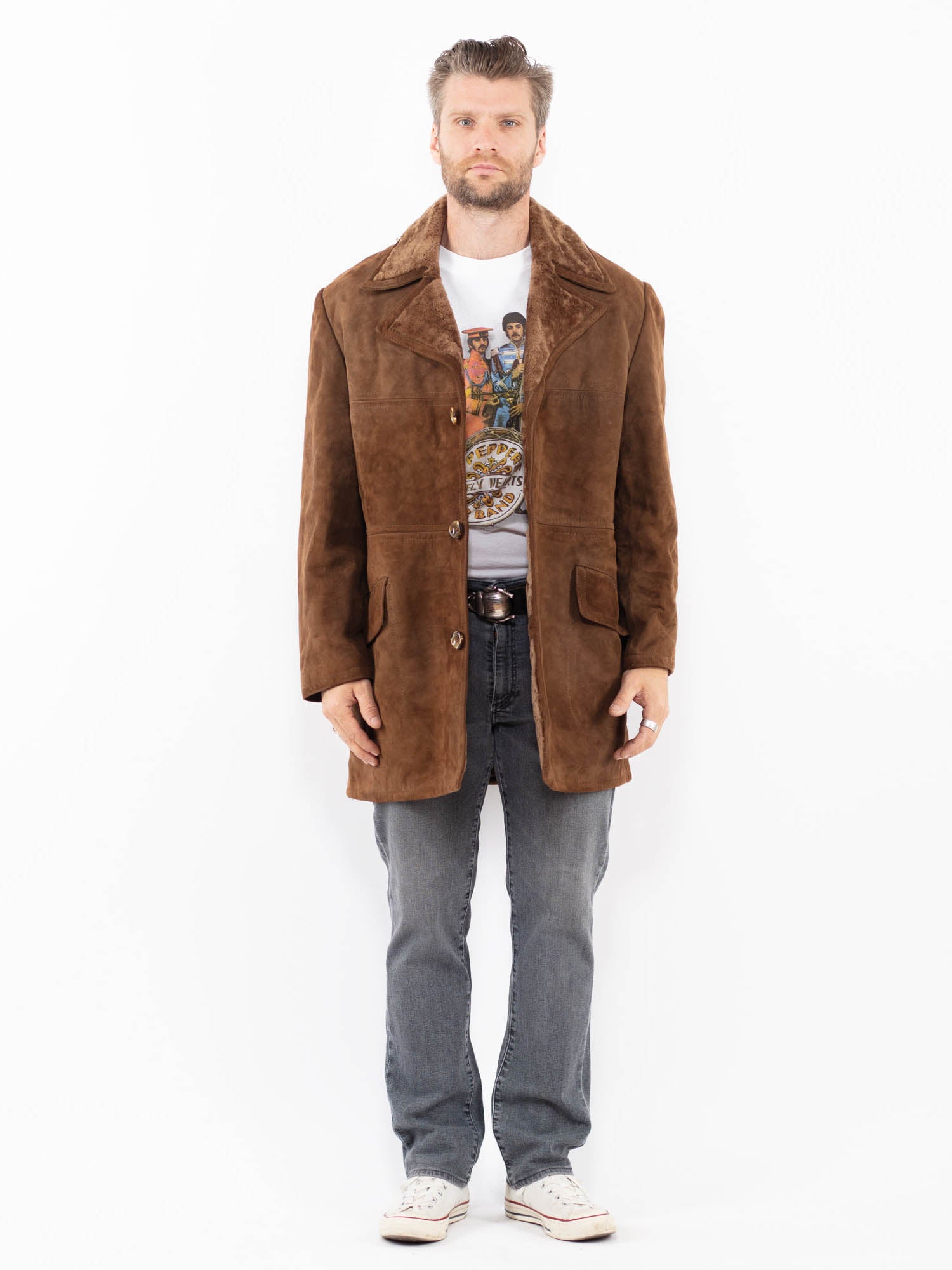 Vintage 90's Men Sheepskin Coat in Brown by Northern Grip