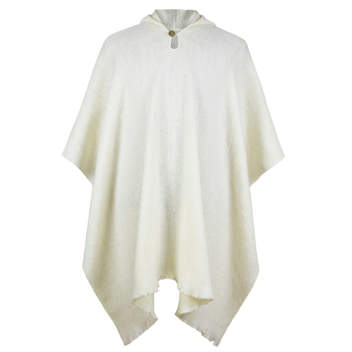 Llama Wool Unisex South American Handwoven Hooded Poncho - white plain by ECUALAMA