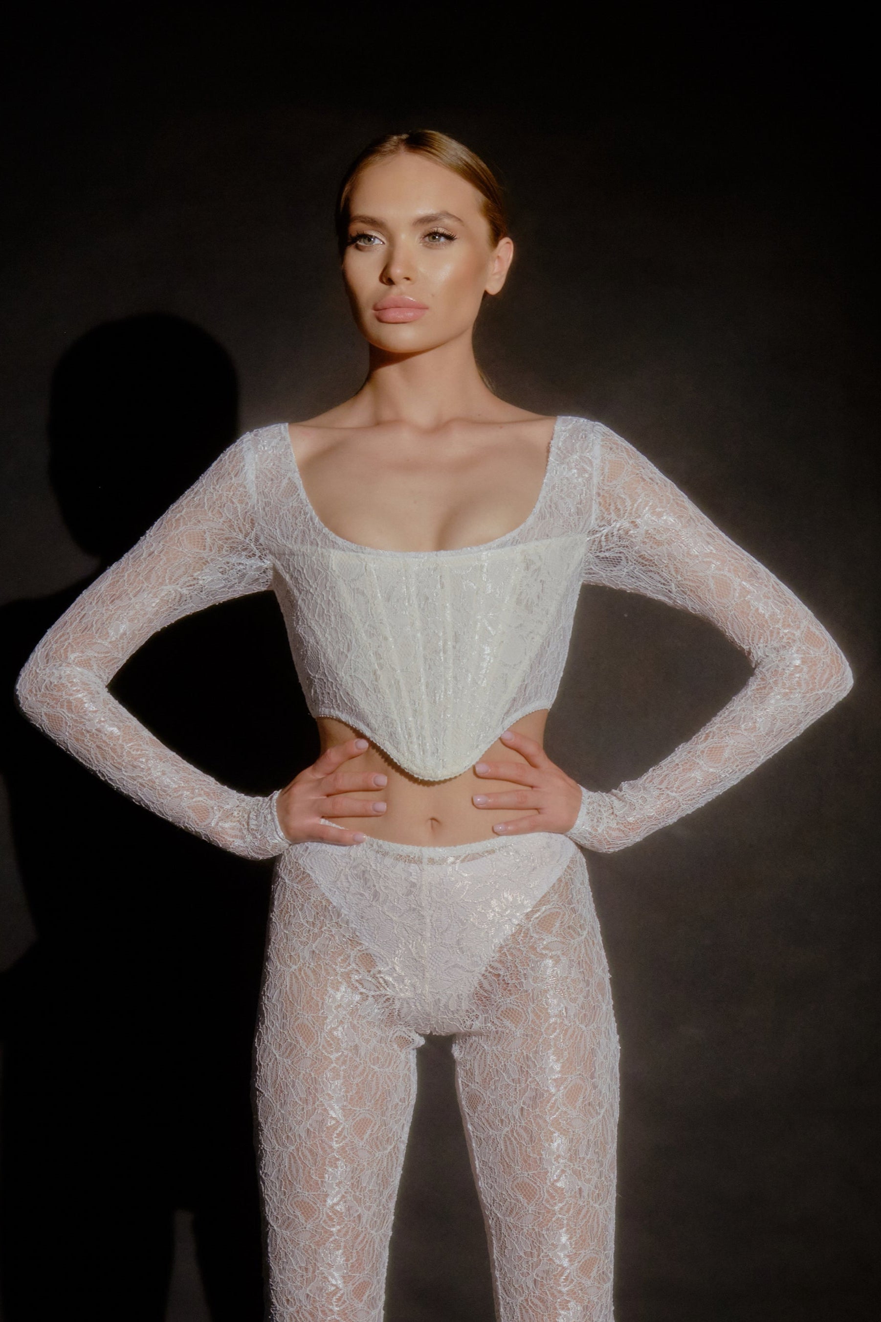 Fleur French Lace Corset Top in White by MERIEL