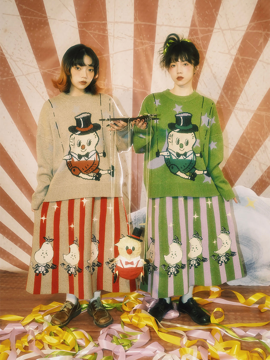 Harajuku Sweater Vintage Knit Sweater Couple Sweater Color Block Sweater Meugler by Land Decora