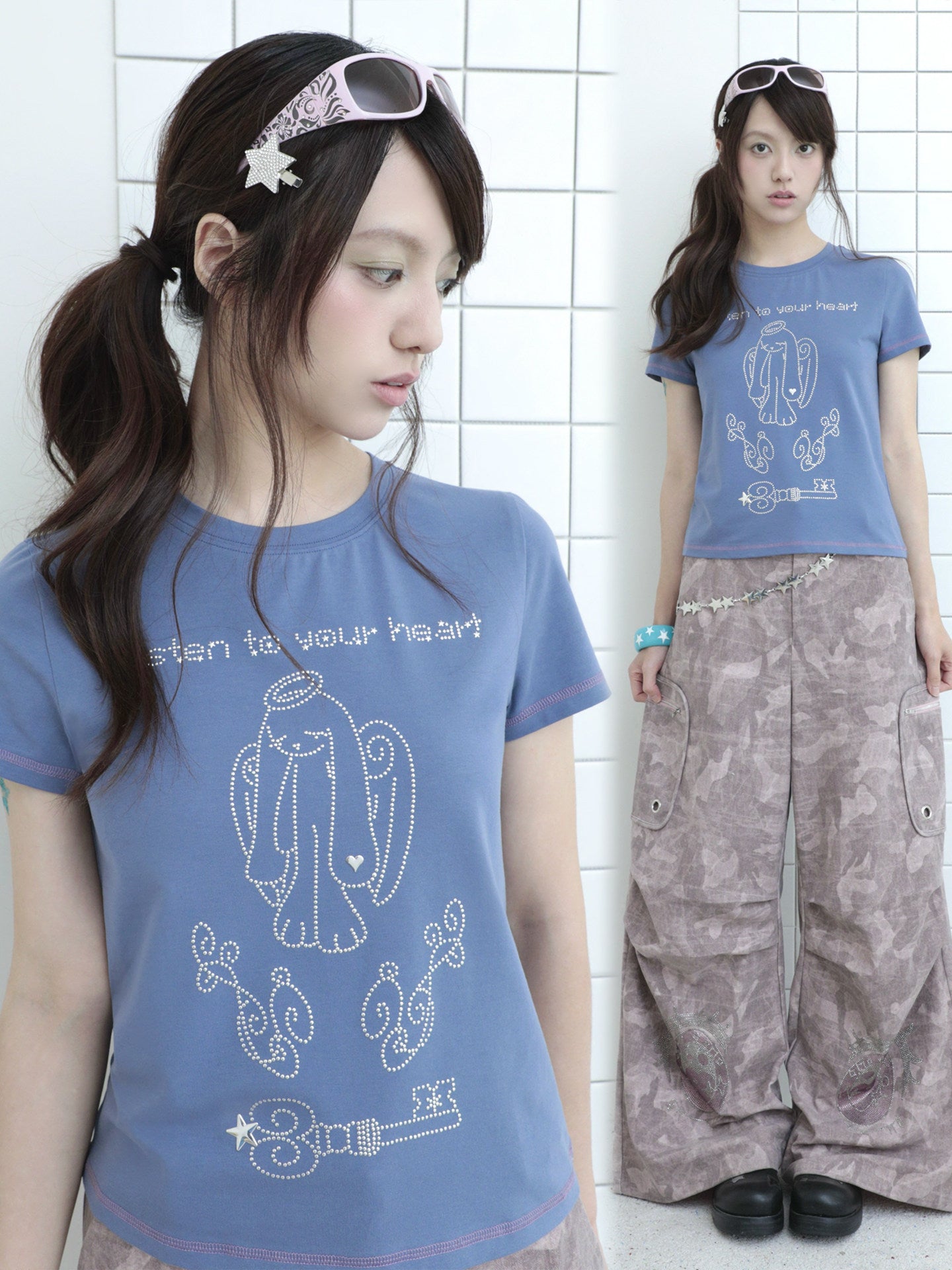 Angel Bunny Rhinestone Tee - Hashtag DDD by Land Decora