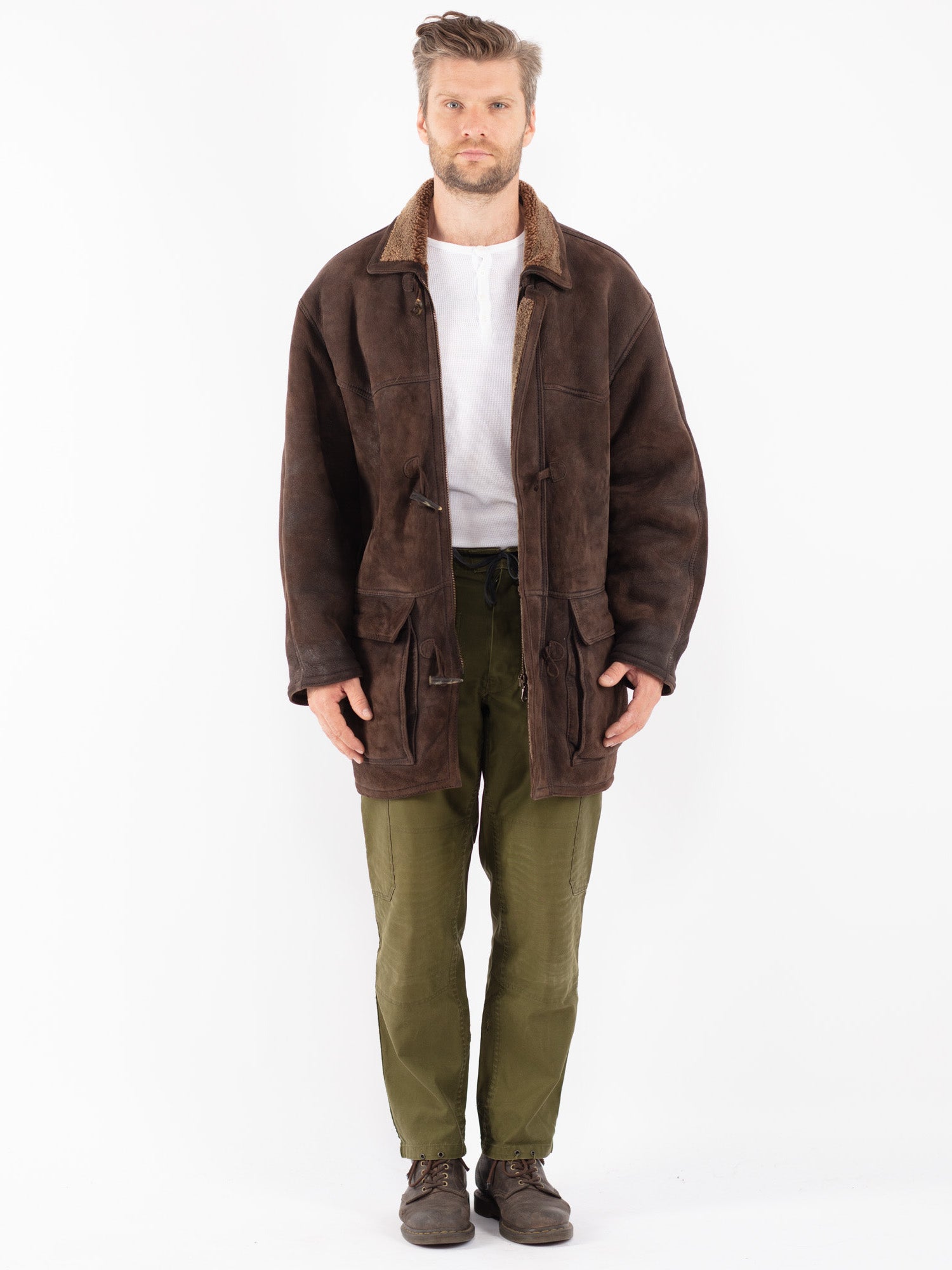 Vintage 90's Men Sheepskin Coat in Brown by Northern Grip