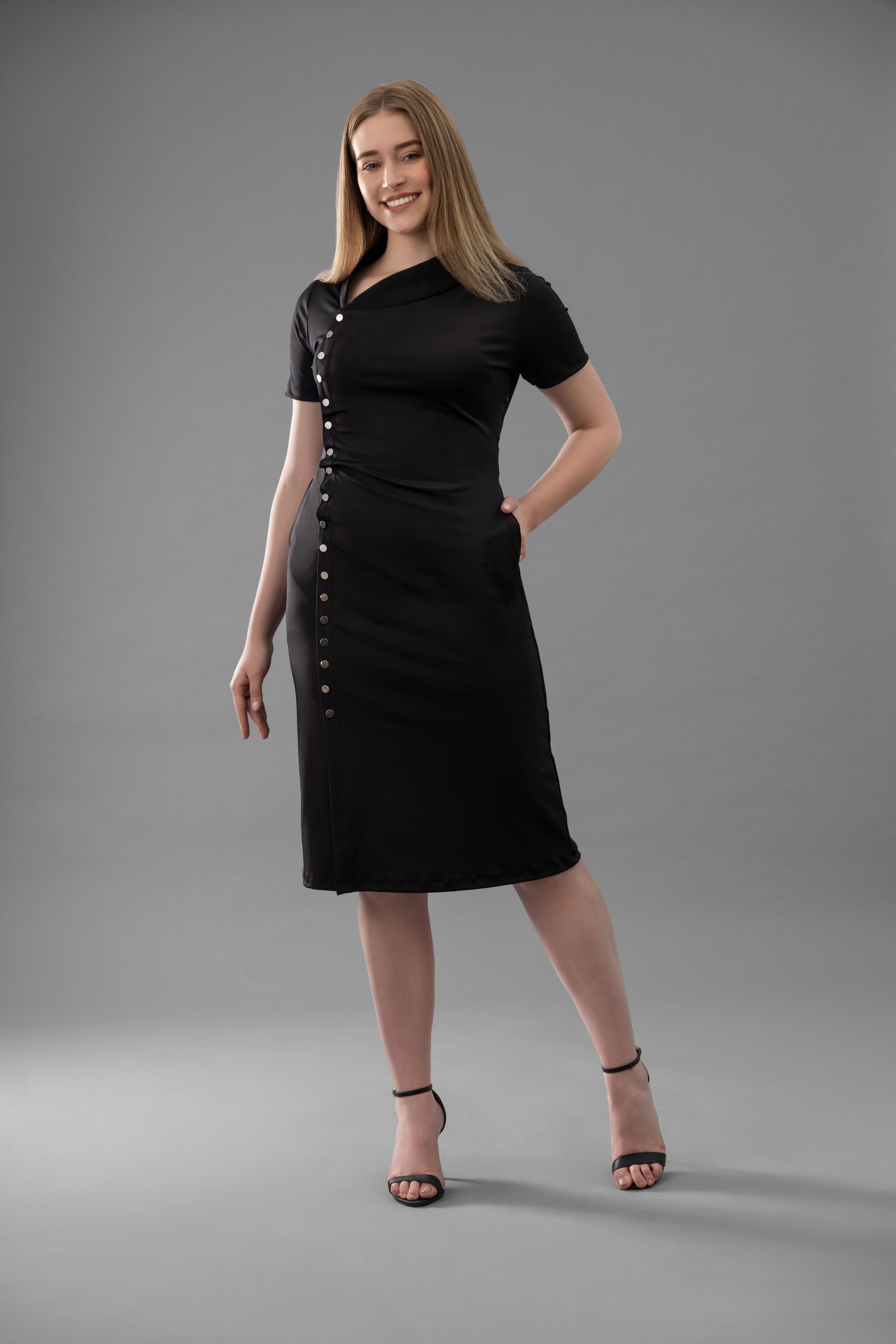 Pinnacle Stand Collar Detail Stretch Dress for Women by Point of View Label