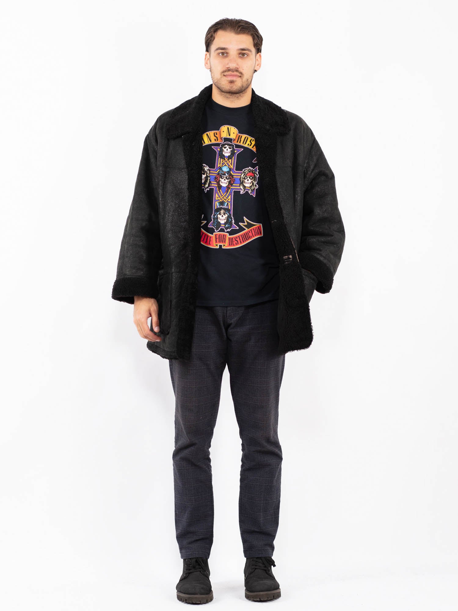 Vintage 90's Men Sheepskin Coat in Black by Northern Grip
