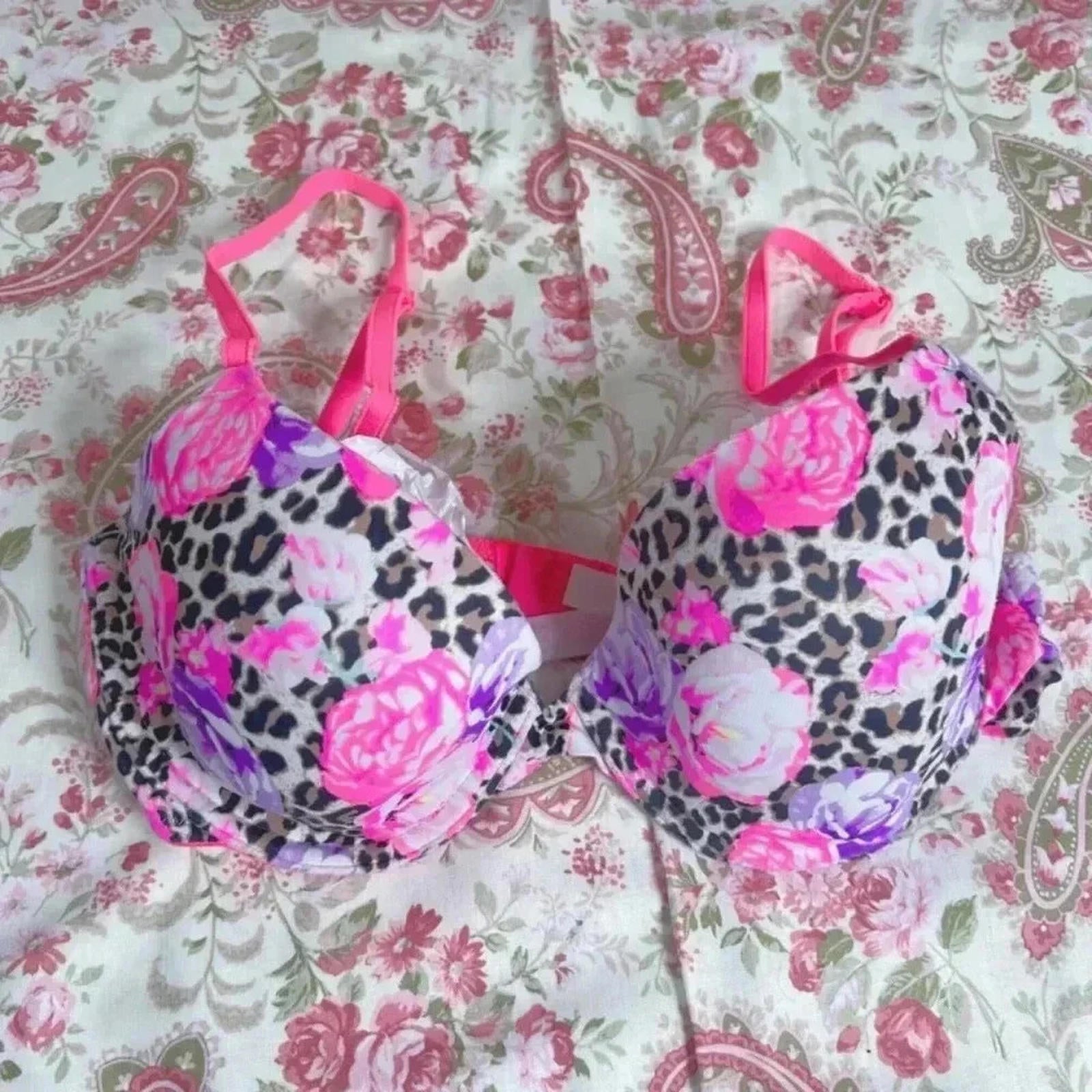 PINK Victoria's Secret Wear Everywhere Demi Bra Leopard Print Pink Flo by Hot Girl Secondhand