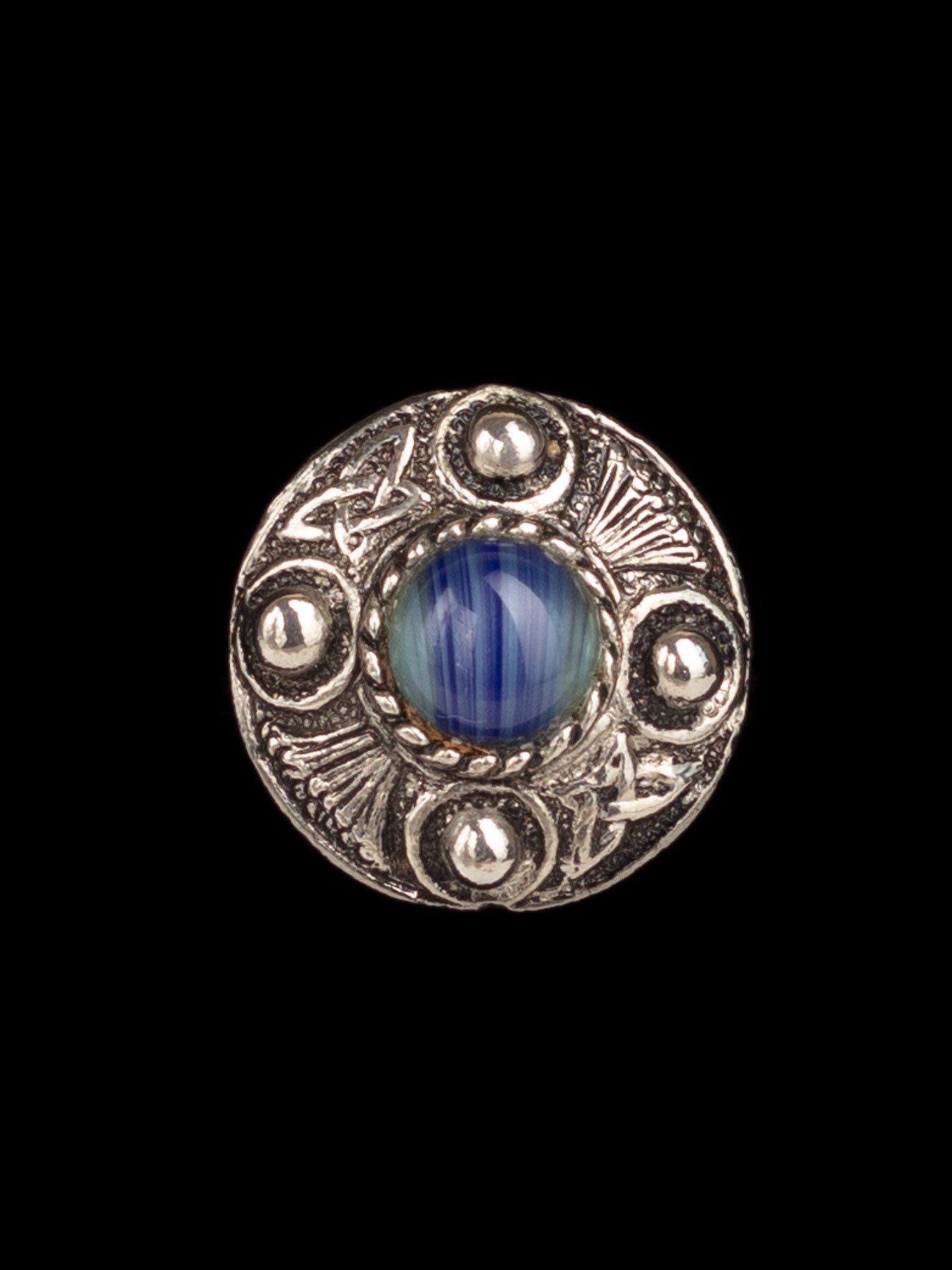 Vintage 70s Silver-Tone Adjustable Ring with Blue Swirled Glass Cabochon by Northern Grip