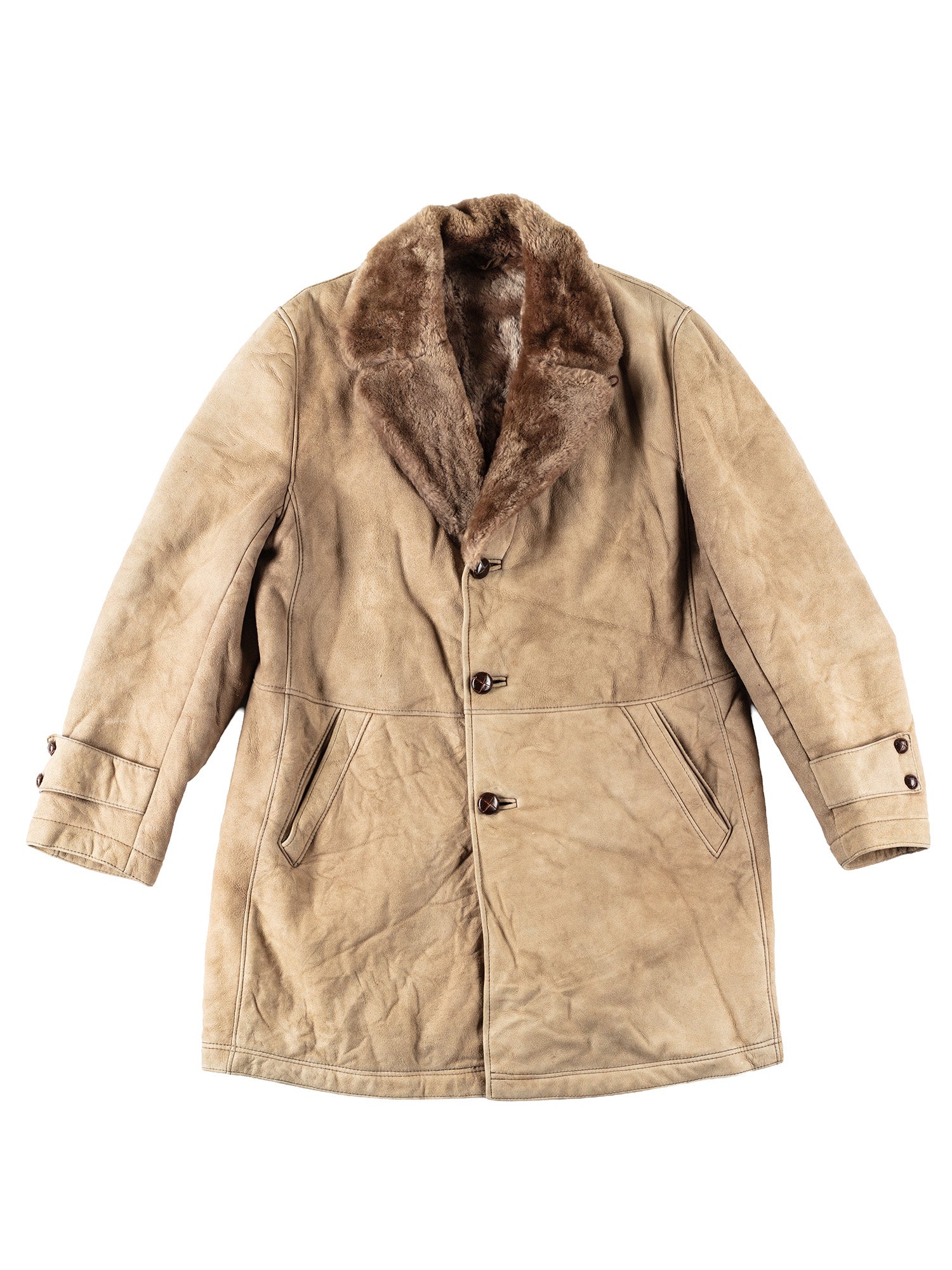 Vintage 80's Men Sheepskin Coat in Beige by Northern Grip