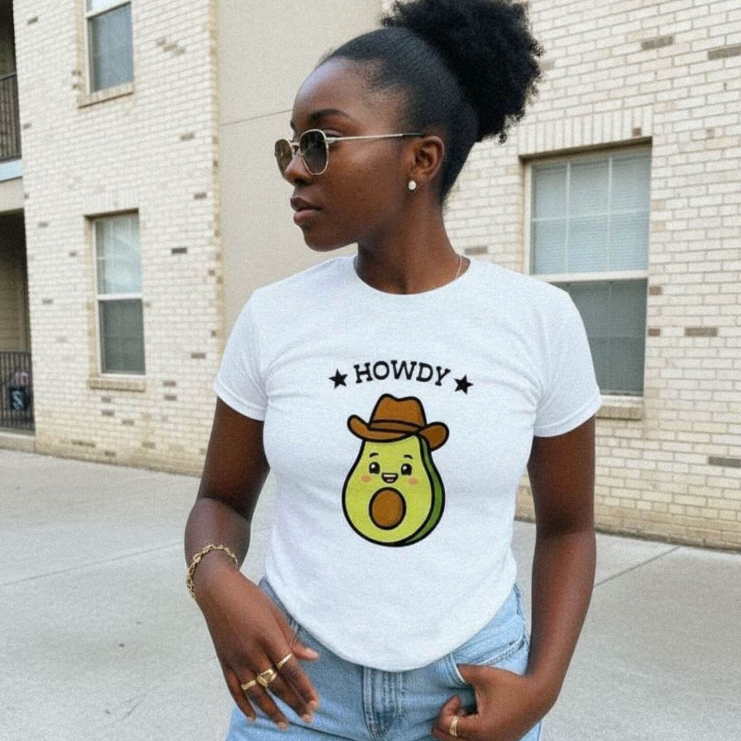 Howdy Cowboy Avocado Y2K Baby Tee by DILLO Outfitters