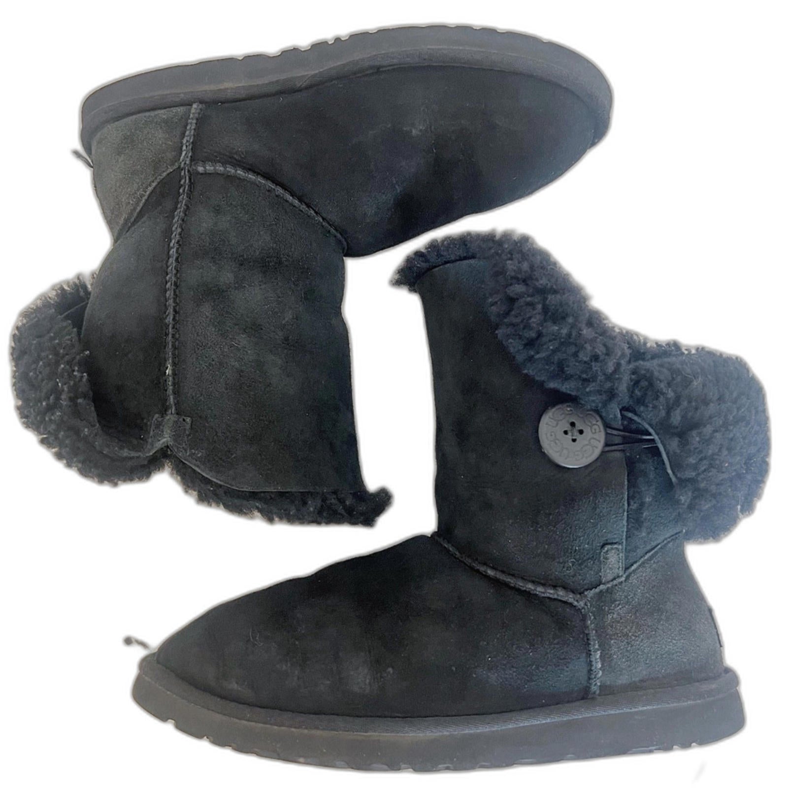 Ugg Bailey Button Short Boots Black Shearling Women's Size 9 by Hot Girl Secondhand