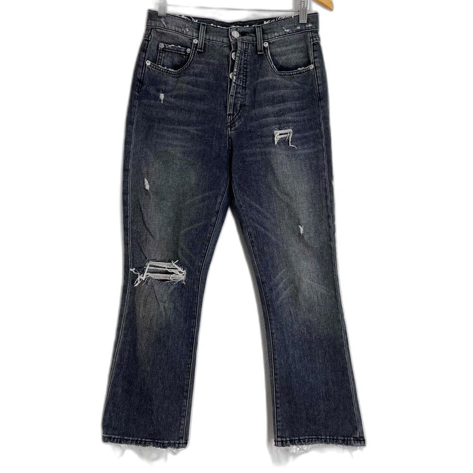 Adaptation Dark Grey Charcoal Jeans High Rise Distressed Flared Denim by Hot Girl Secondhand