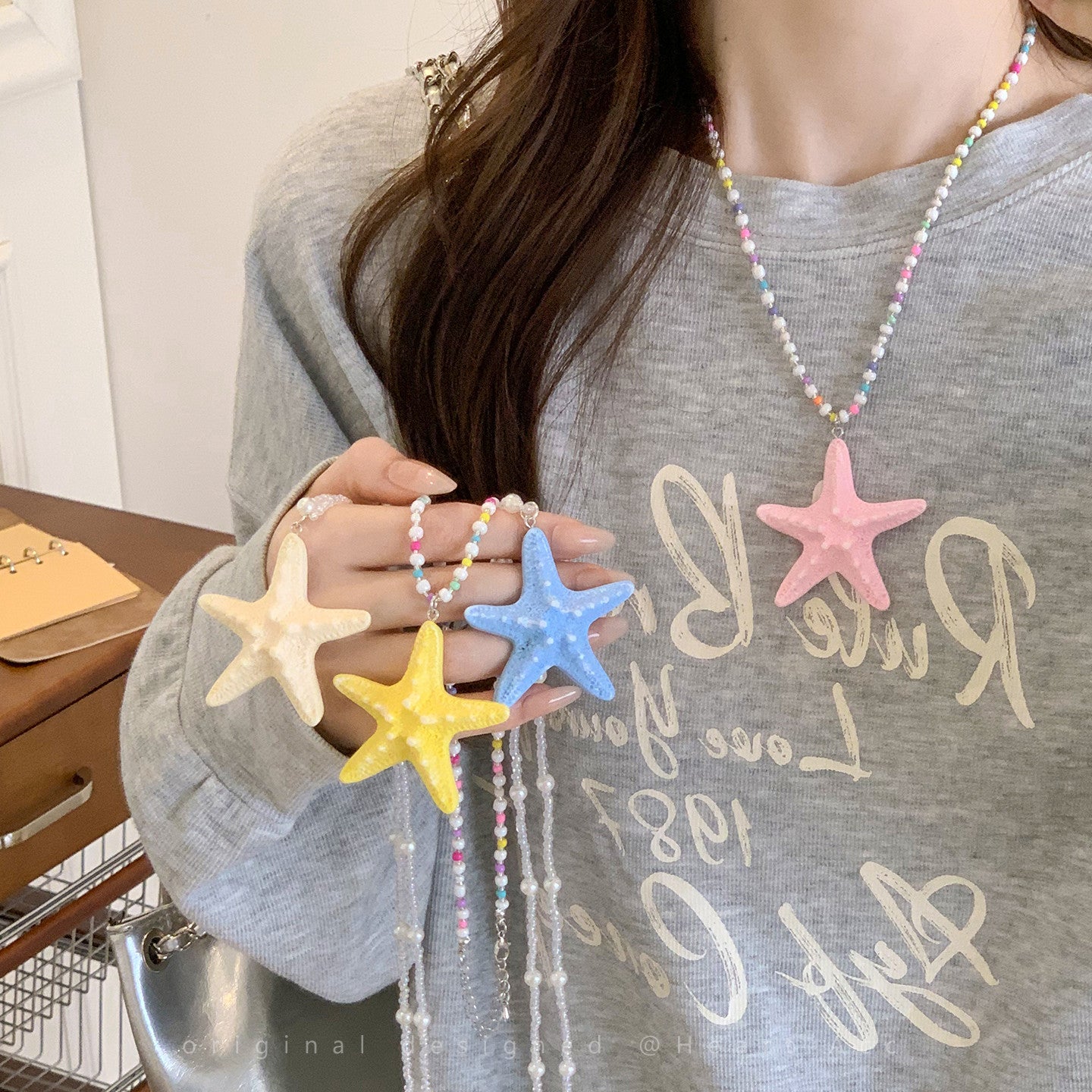 Flipped Dopamine Starfish Beaded Necklace - Short & Long Chains by Land Decora