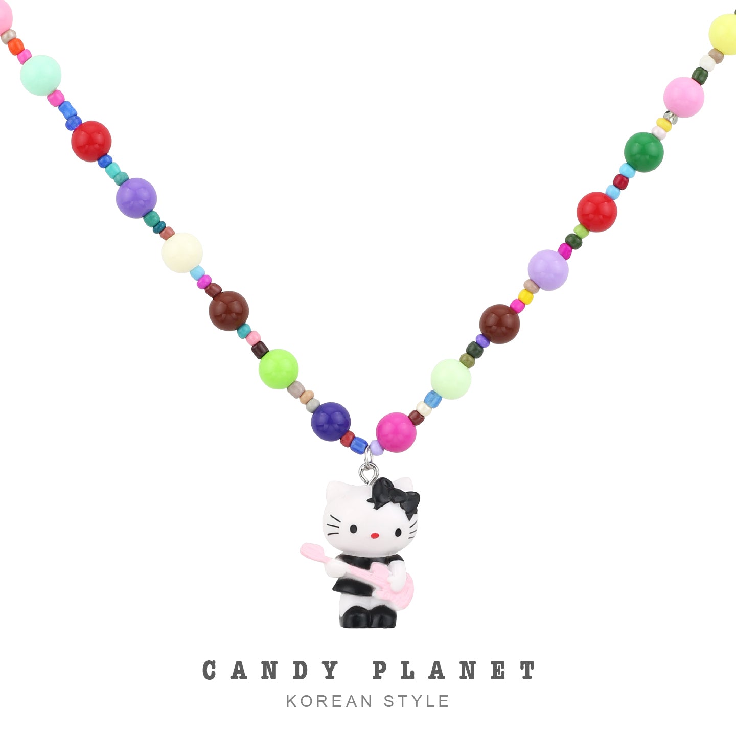 Decora Kei Guitar Kitty Beaded Necklace Cute Cartoon - Candy Planet by Land Decora