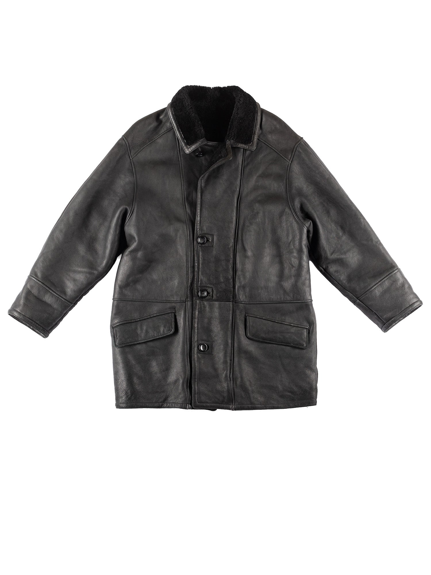 Vintage 90's Men Sheepskin Coat in Black by Northern Grip