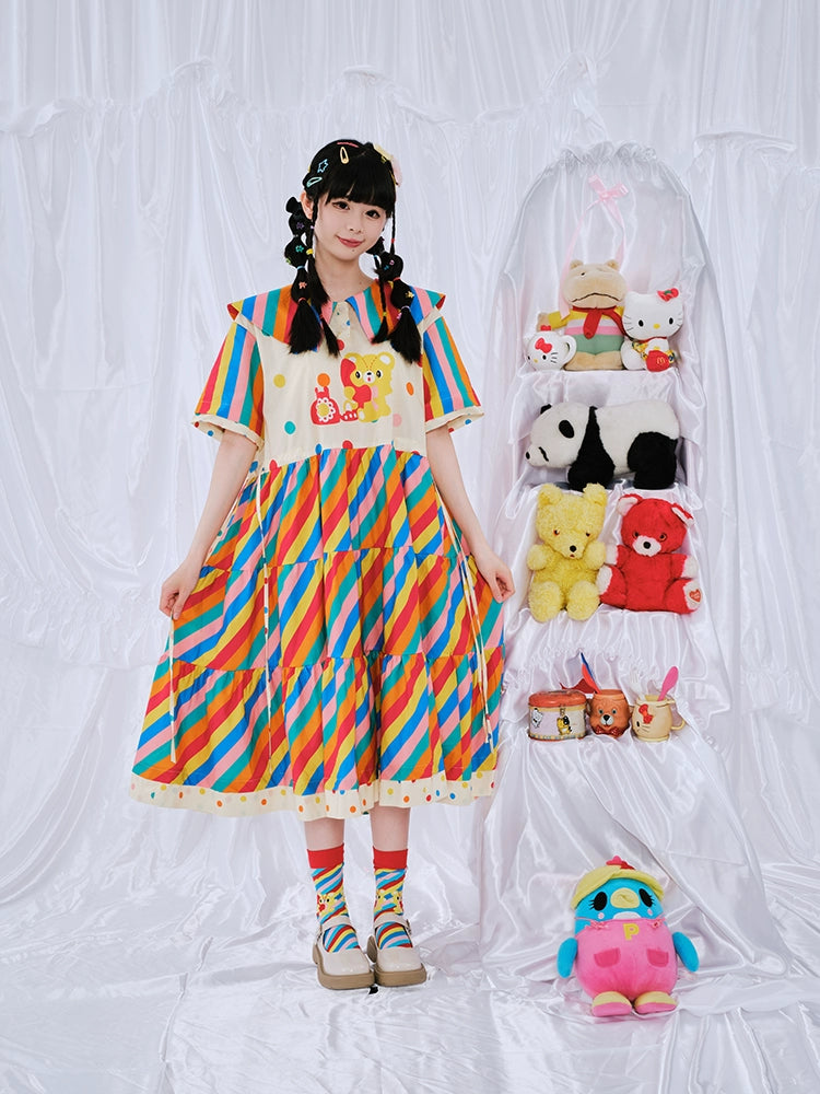Harajuku Dress Lovely Rainbow Dress Decora Fashion Rainbow Dress - Nikkou Home by Land Decora