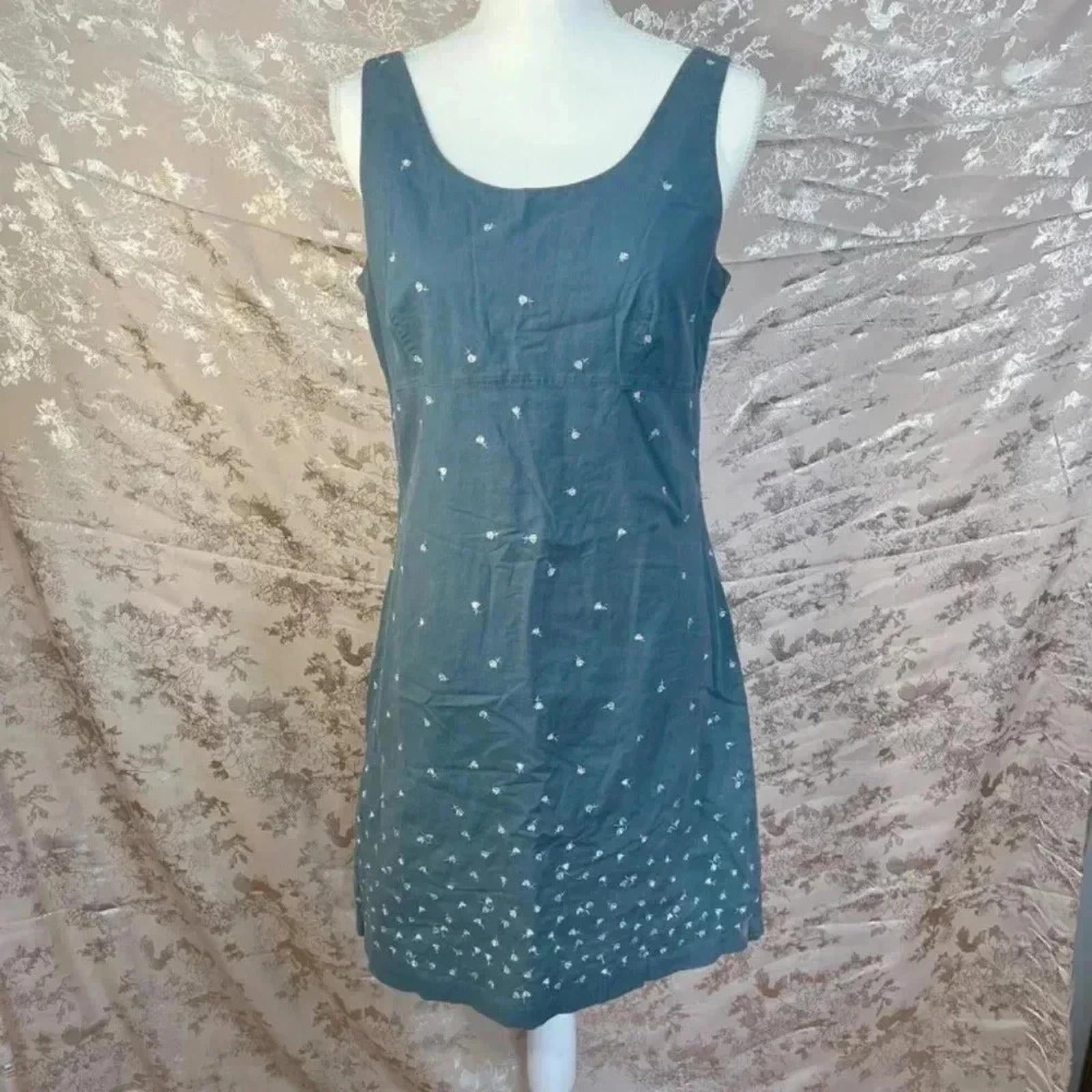 y2k Vintage J Crew Blue Flower Embroidered Dress Women's Size 10 by Hot Girl Secondhand