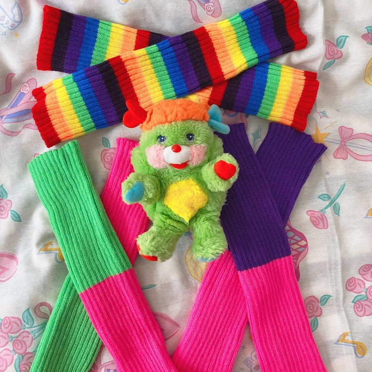 BunnyBunnyGun - Decora Kei Colorblock Knit Leg Warmers by Land Decora
