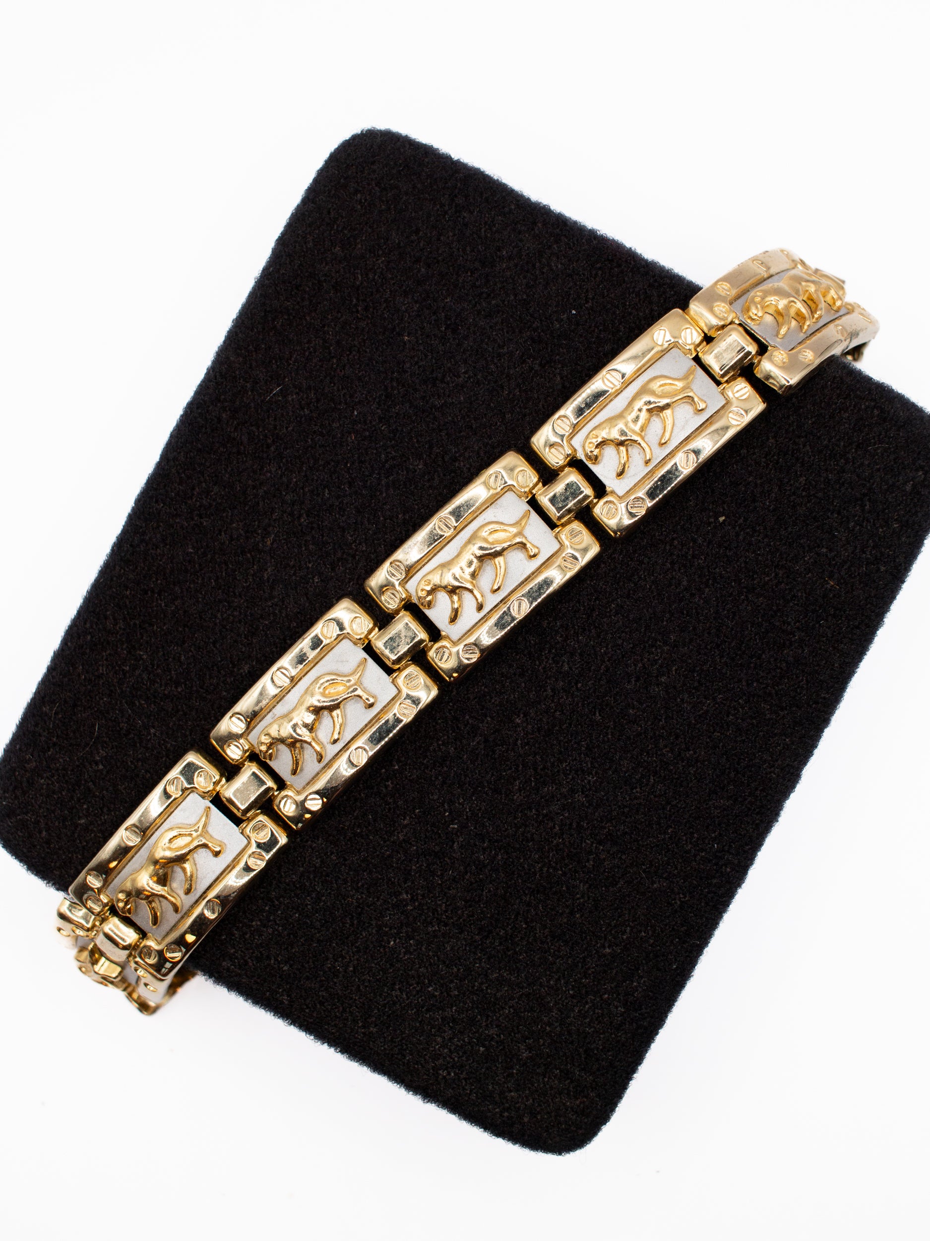 Vintage 80's Gold Tone Jaguar Link Bracelet by Northern Grip