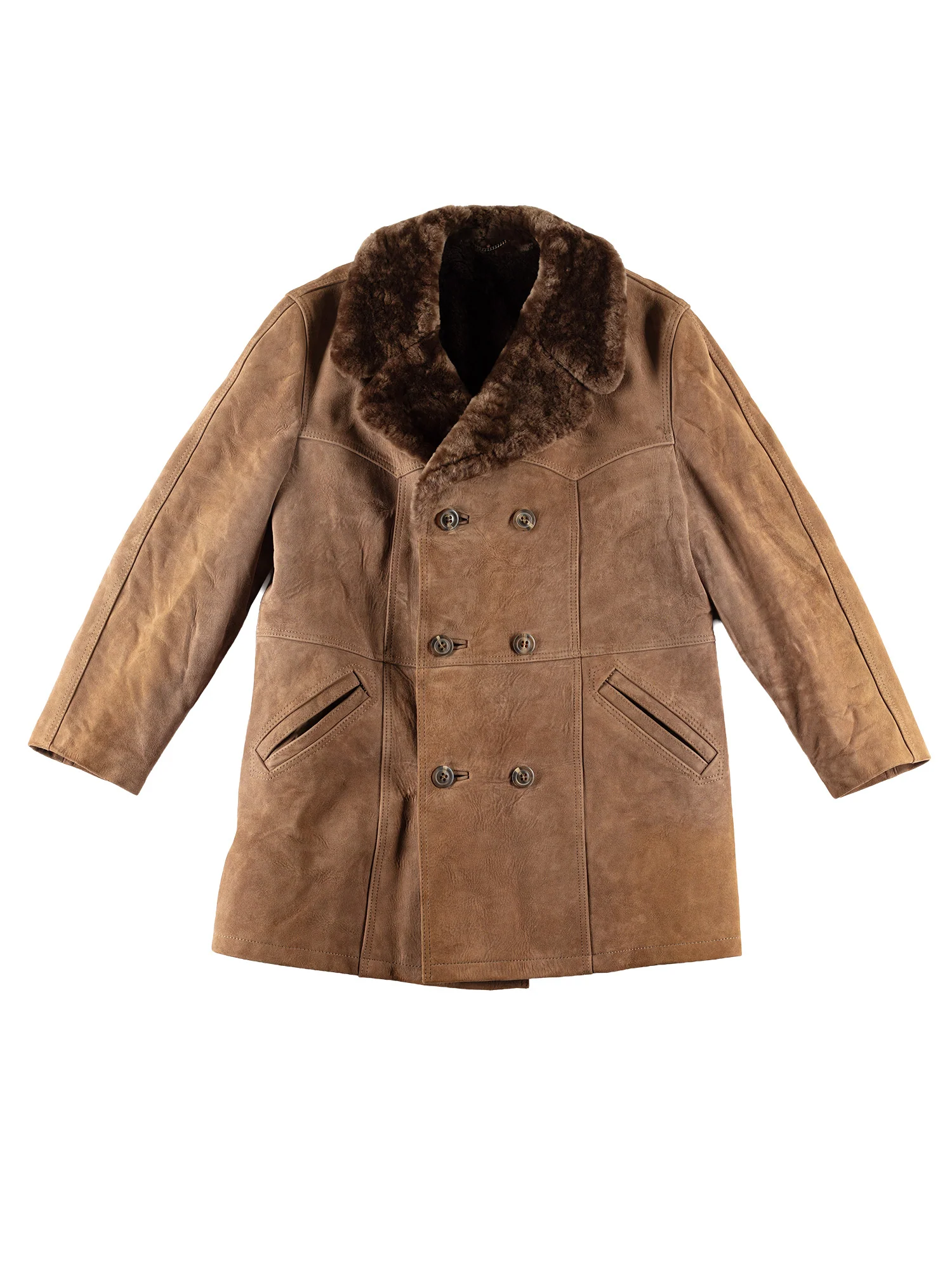 Vintage 70's Men Faux Sheepskin Coat in Brown by Northern Grip