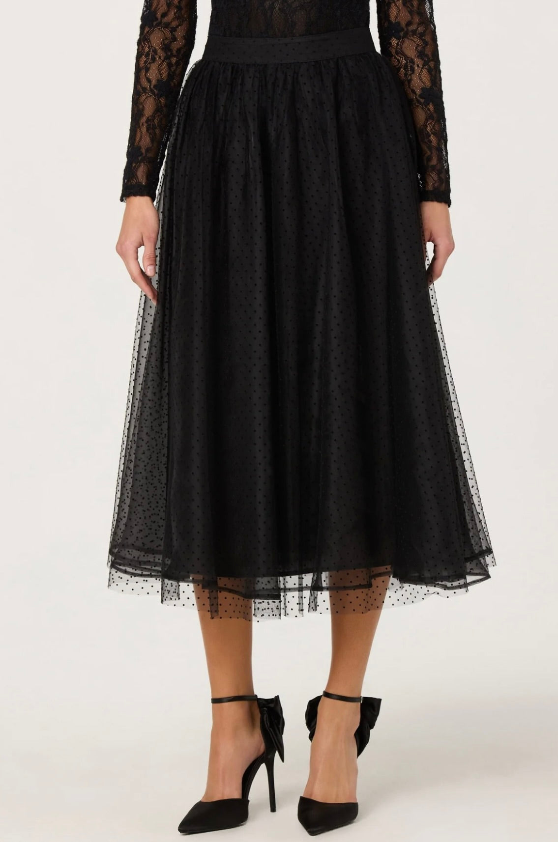 ASTR the Label Lela Polka Dot Layered Midi Skirt by Sierra Deene