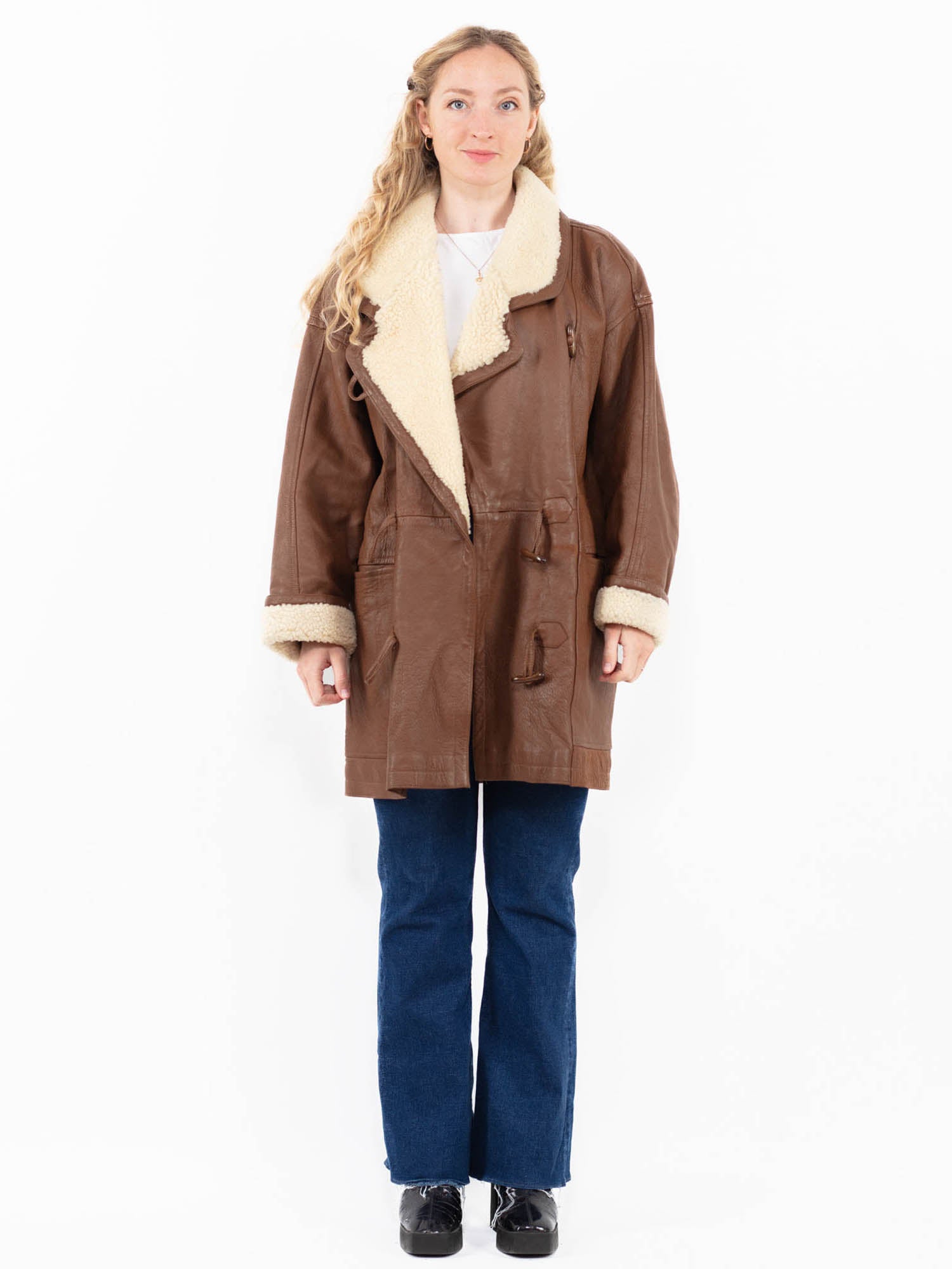 Vintage 90's Women Sheepskin Coat in Brown by Northern Grip