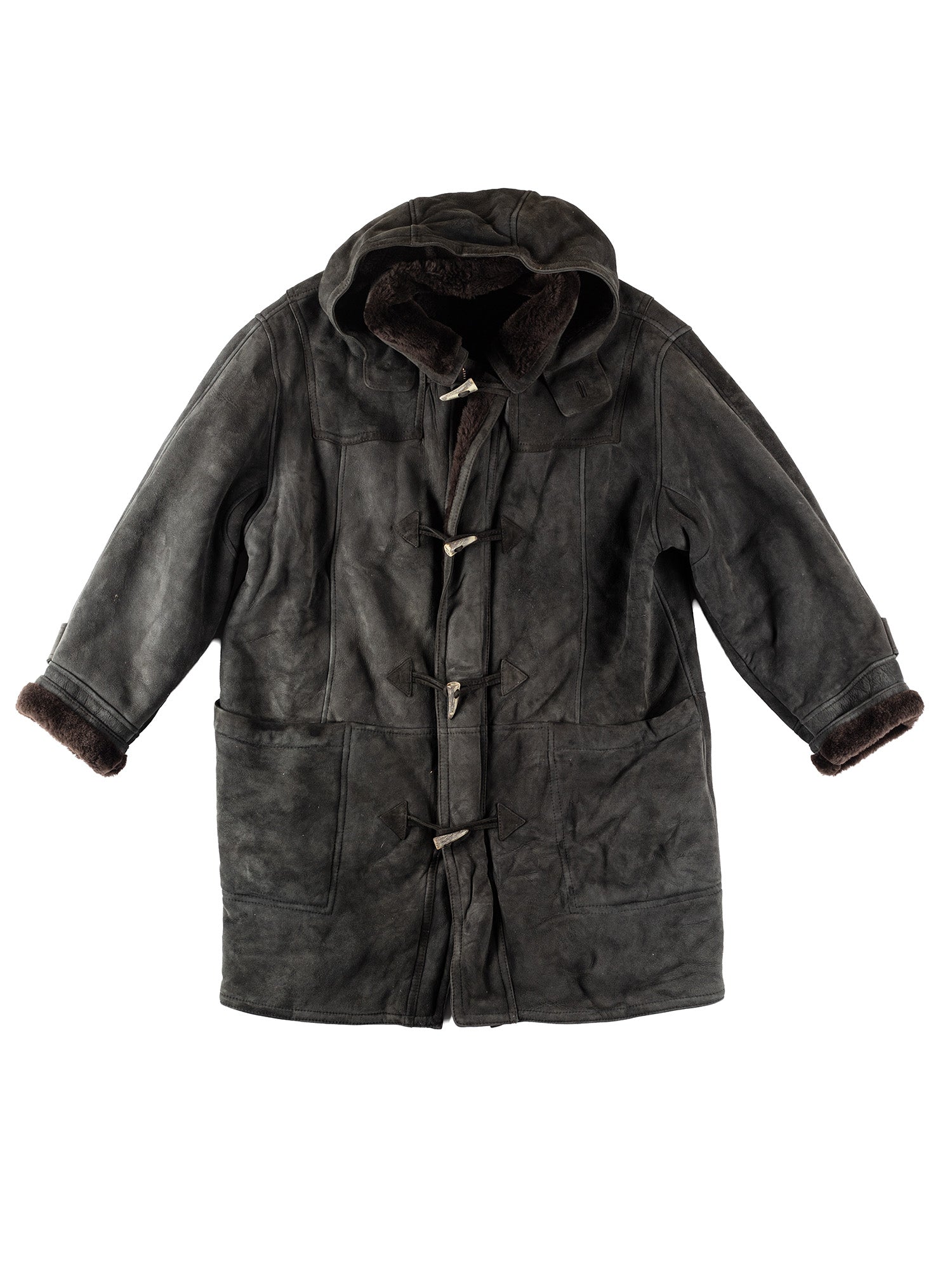 Vintage 80's Men Sheepskin Duffle Coat in Black by Northern Grip