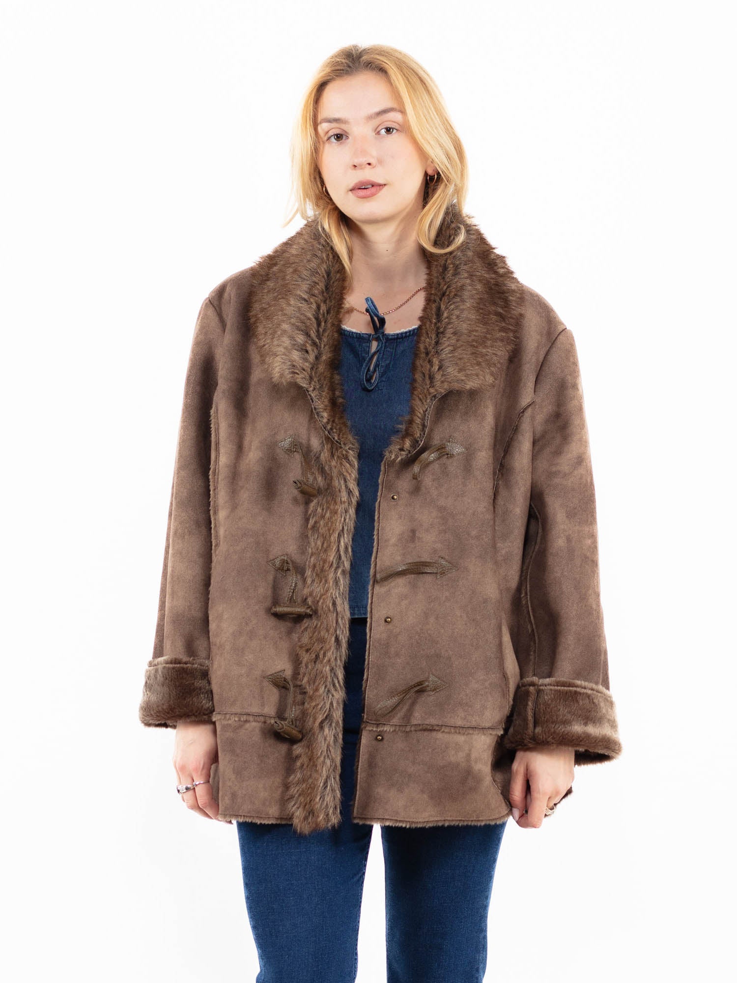 Vintage 00's Penny Lane Faux Sheepskin Jacket in Brown by Northern Grip