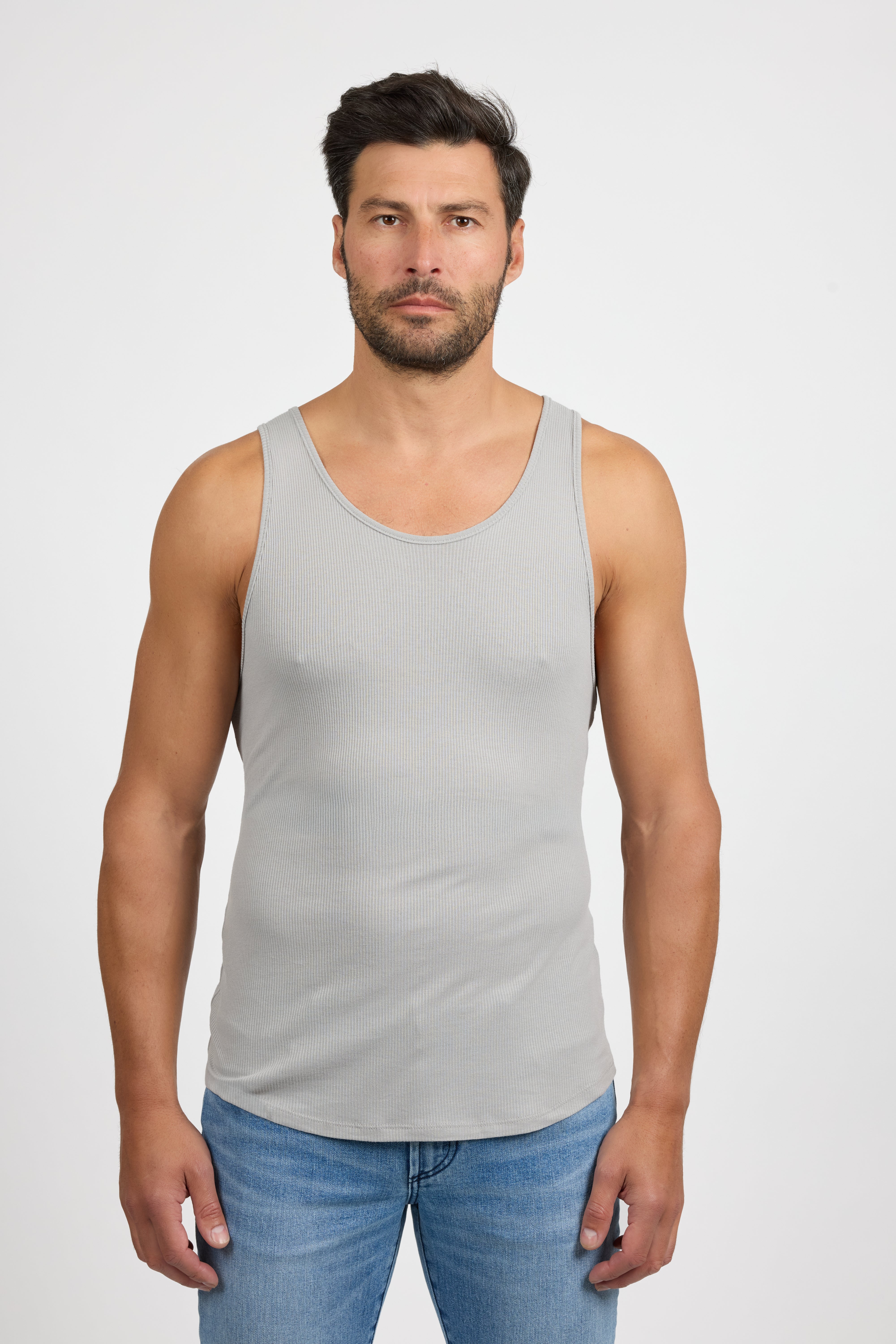 Travis Light Grey Stretch Tank Top by MONFRERE