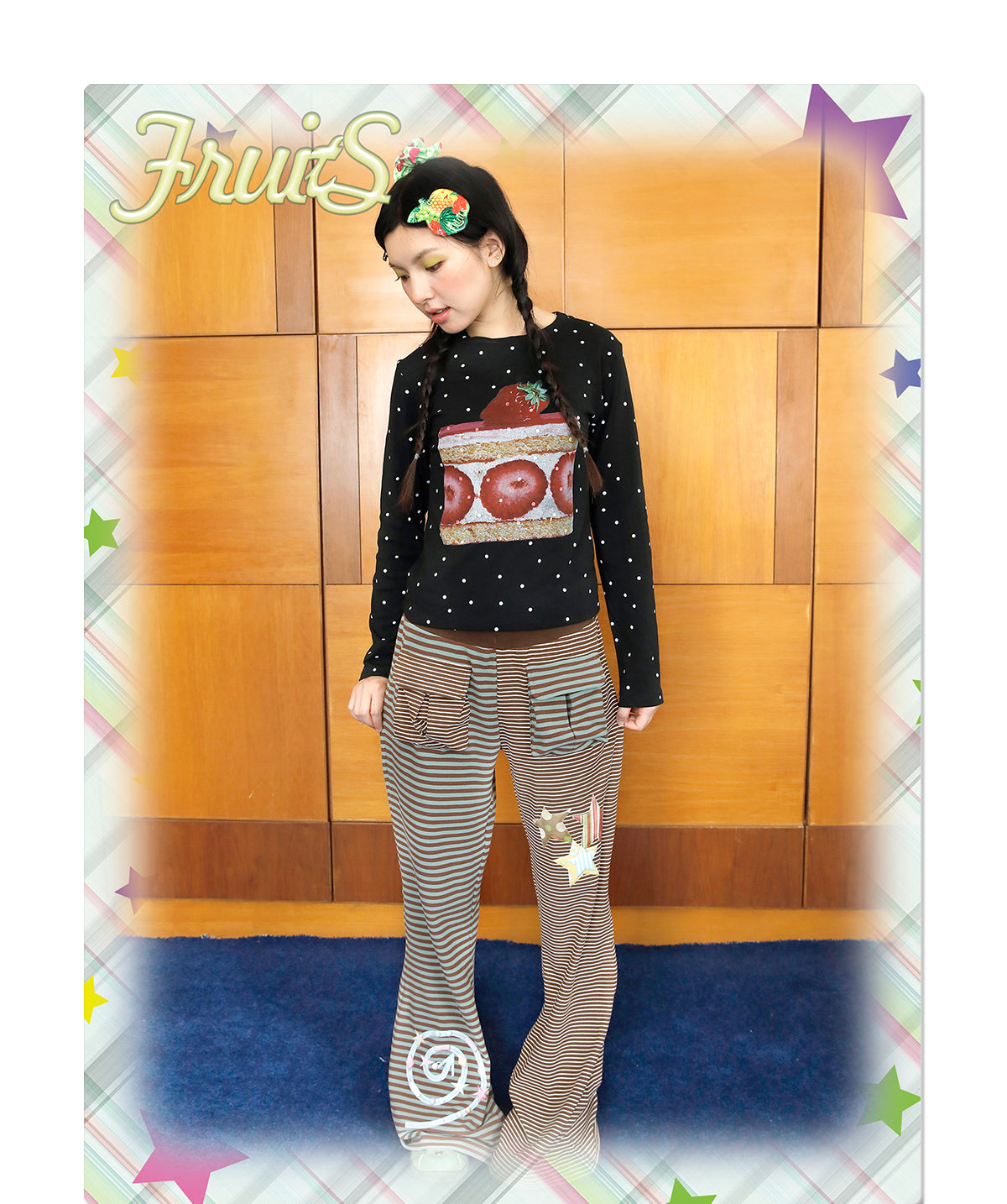 Kawaii Strawberry Cake Polka Dot Long Sleeve Top - FRUITS by Land Decora