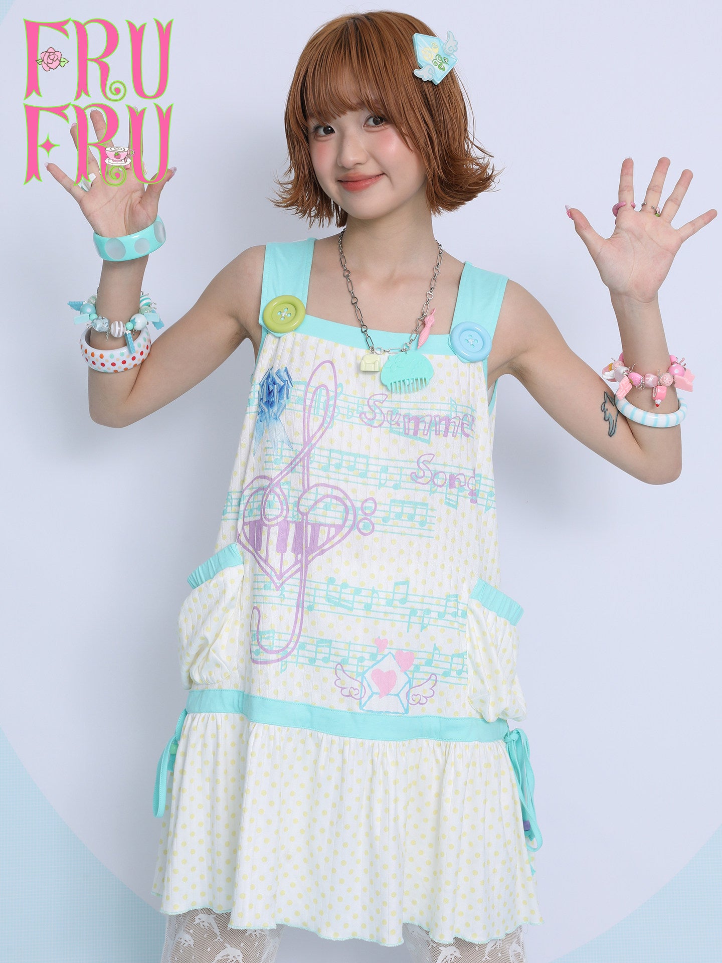 Mint Green Y2K Print Tank Dress | Kawaii Harajuku Summer Fashion by Land Decora