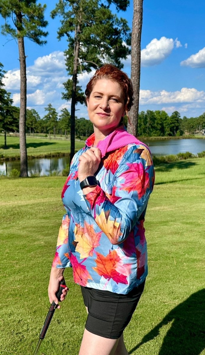 Falling Leaves Long Sleeve Polo by Putter Girl